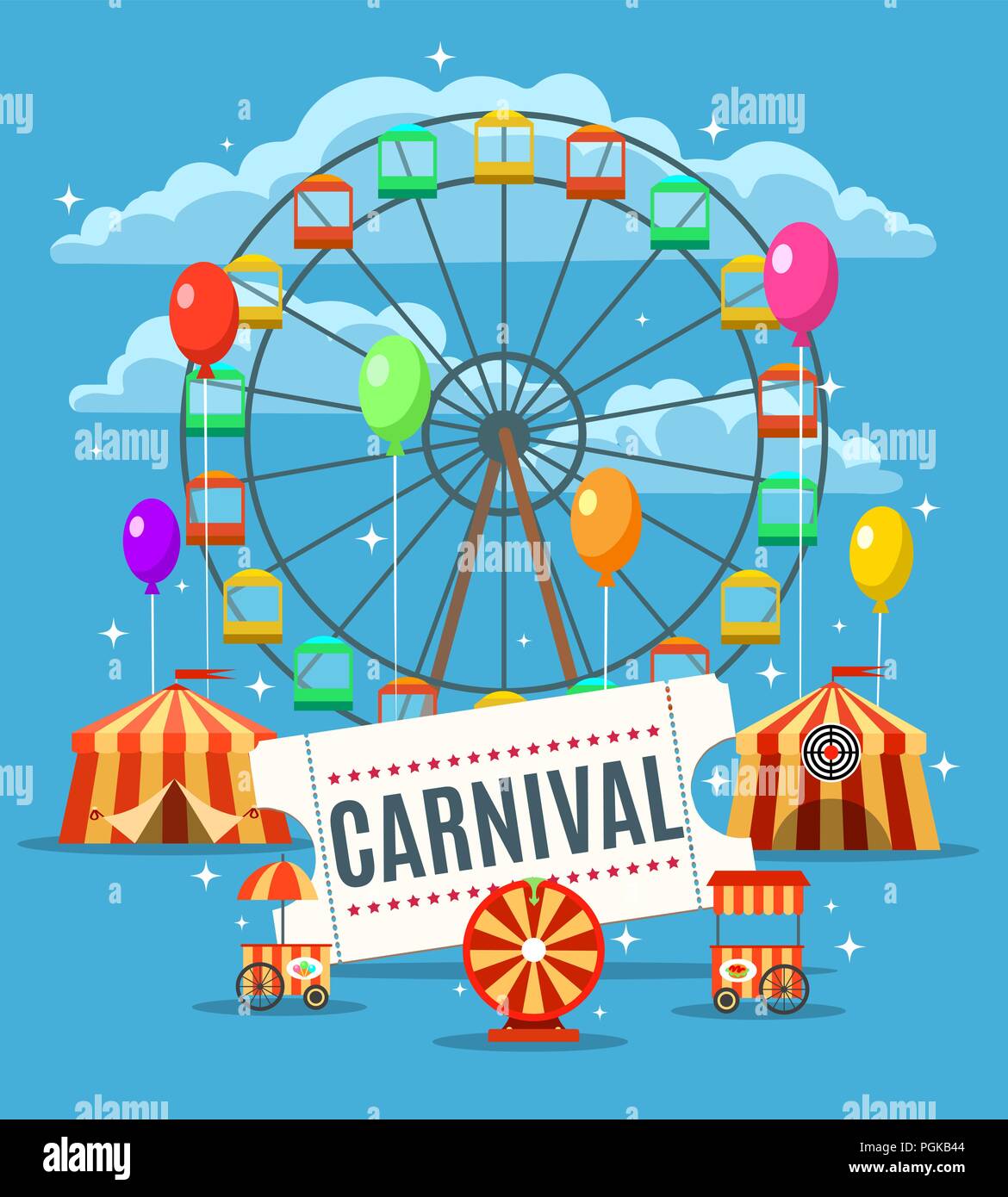 Carnival fun park poster. Parco dei divertimenti di banner con circo e luna  park elementi, divertire festival progettazione grafica, illustrazione  vettoriale Immagine e Vettoriale - Alamy