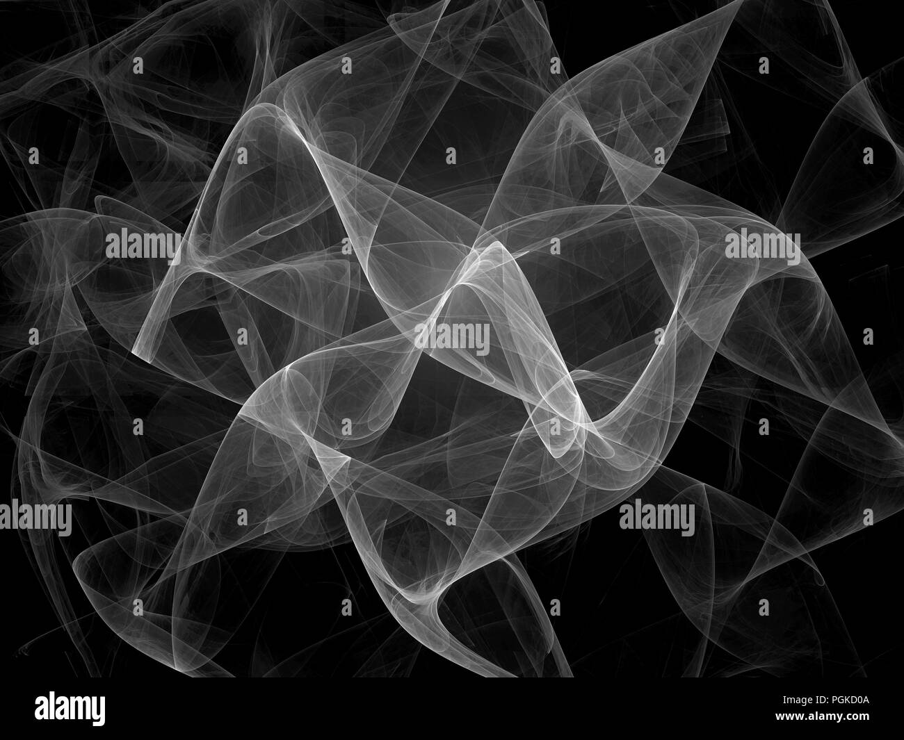 Onde incandescente in bianco e nero frattali generati da computer sfondo astratto, rendering 3D Foto Stock