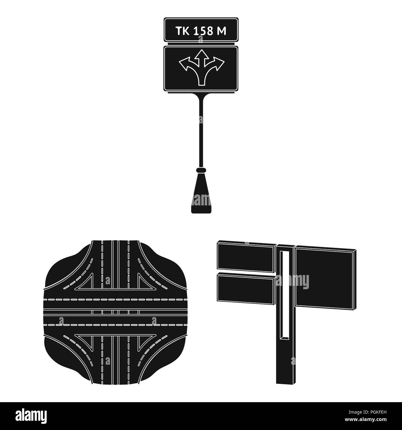Incroci stradali e segni e altra icona in stile nero.attraversamenti pedonali e segni icone nella raccolta di set. Illustrazione Vettoriale