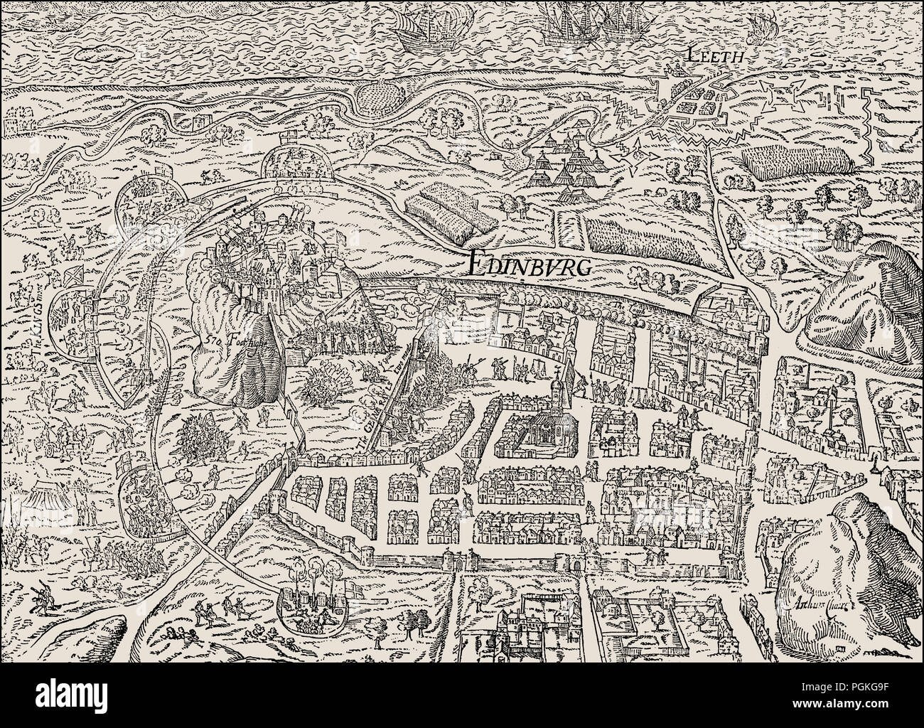 Disegno d'epoca dell'assedio del castello Immagini e Fotos Stock Alamy