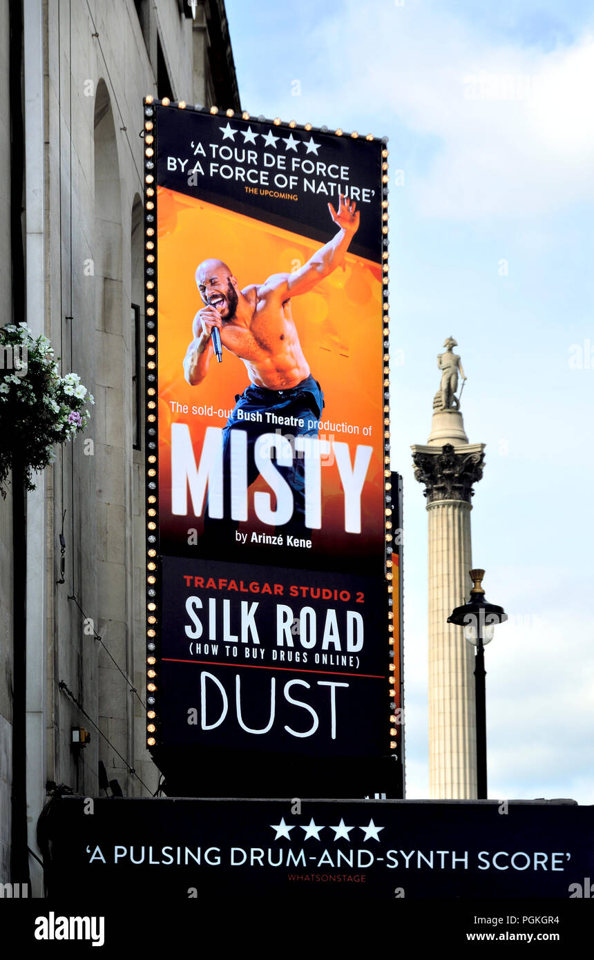 'Misty' (Arinzé Kene) a Trafalgar Studios, Whitehall, Londra, Inghilterra, Regno Unito. Agosto 2018 trasferito dal Bush Theatre per sei settimane. Anche 'Silk Foto Stock