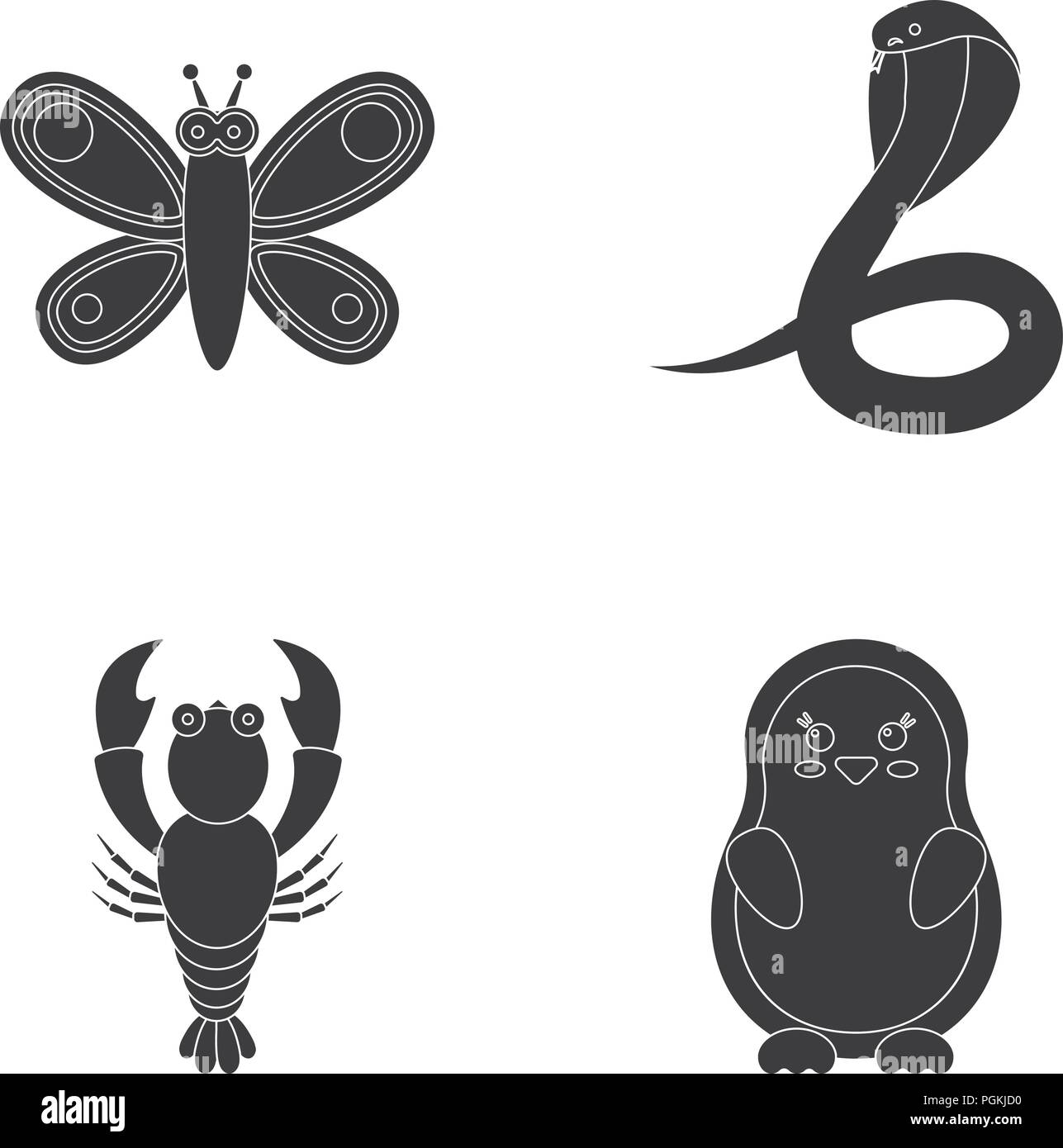 Animale,bestia,bird,Black,razza,butterfly,il cancro,claw,cobra,raccolta,design,agriturismo,fauna,divertente,erbivoro,icona,immagine,isolato,logo,mammifero,natura,penguin,PET,predator,impostare,segno,snake,il simbolo,toy,irrealistico,vettore,waterfowl,web,selvatica,zoo, Vettori vettore , Illustrazione Vettoriale