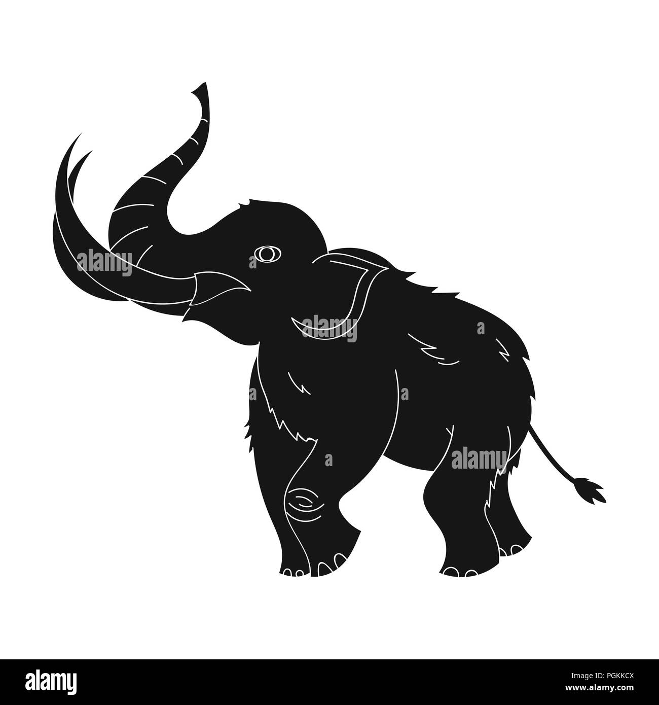 Mammut lanosi icona in stile neri isolati su sfondo bianco. Età della pietra simbolo illustrazione vettoriale. Illustrazione Vettoriale