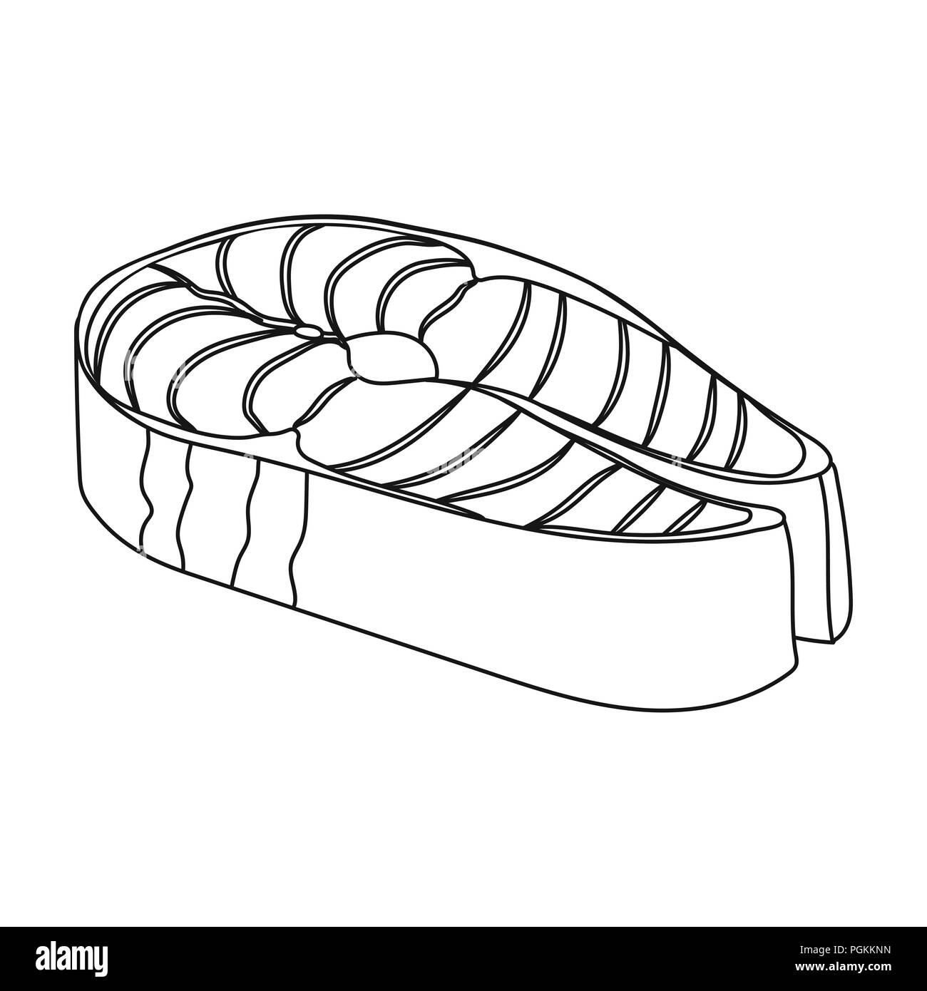 Icona di bistecca in stile contorno su sfondo bianco. Simbolo di sushi stock illustrazione vettoriale. Illustrazione Vettoriale