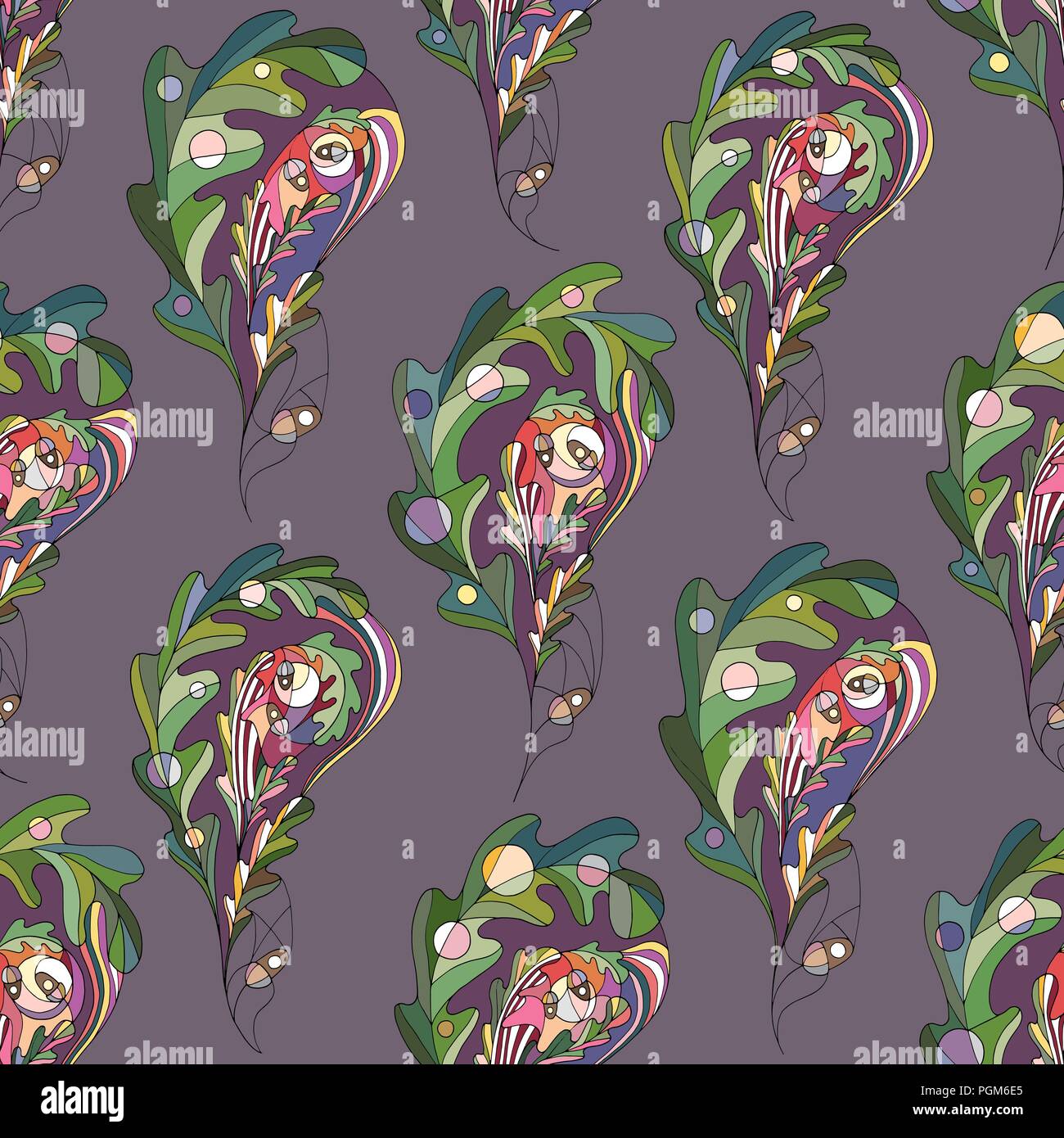 Foglie di quercia disegnati a mano modello senza giunture. Foglia astratta paisley sfondo vettoriale in stile moderno. Natura texture di sfondo, la carta di avvolgimento, tessile Illustrazione Vettoriale