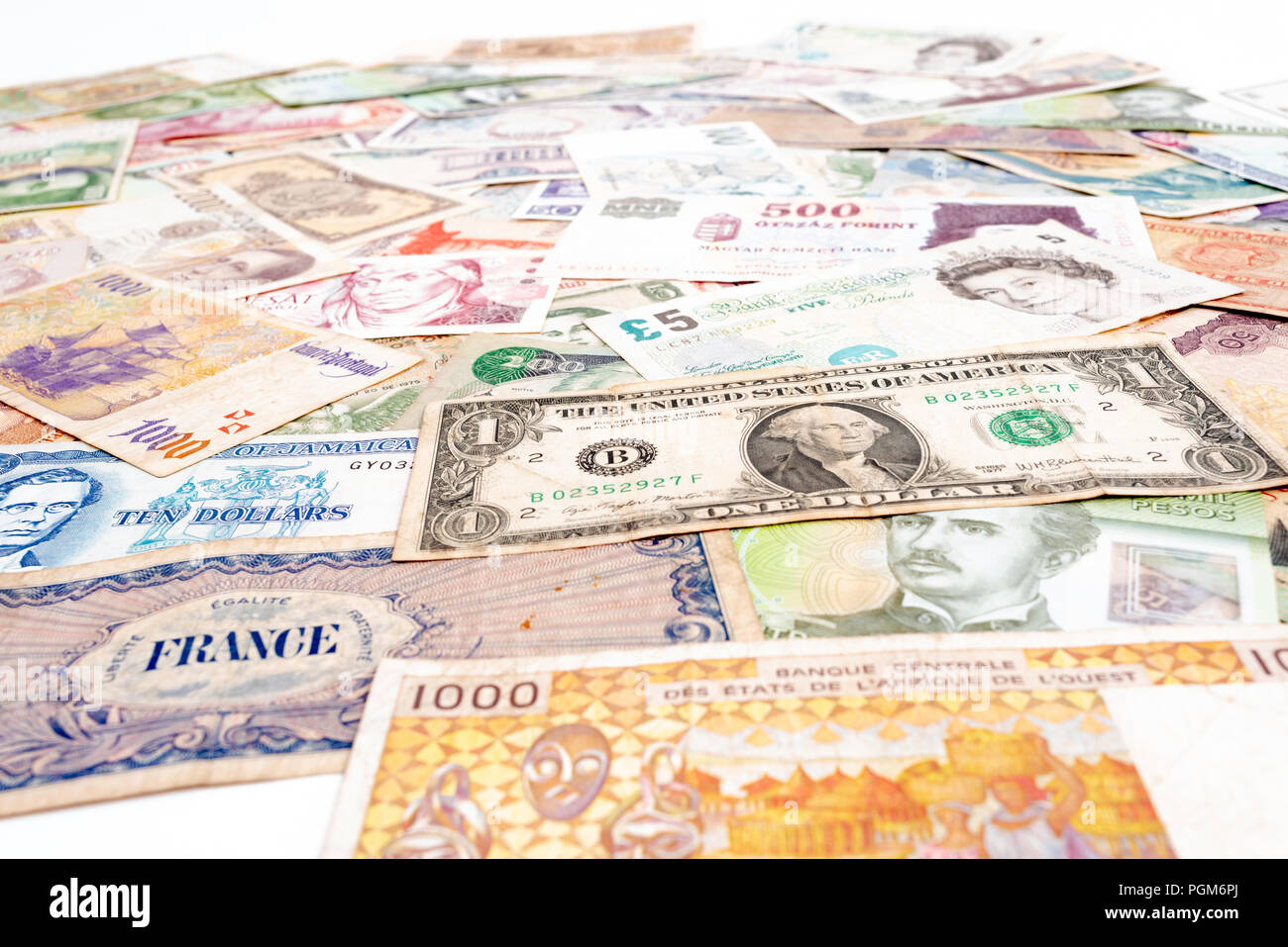 Diversi paesi del mondo la carta moneta di banca note. Foto Stock