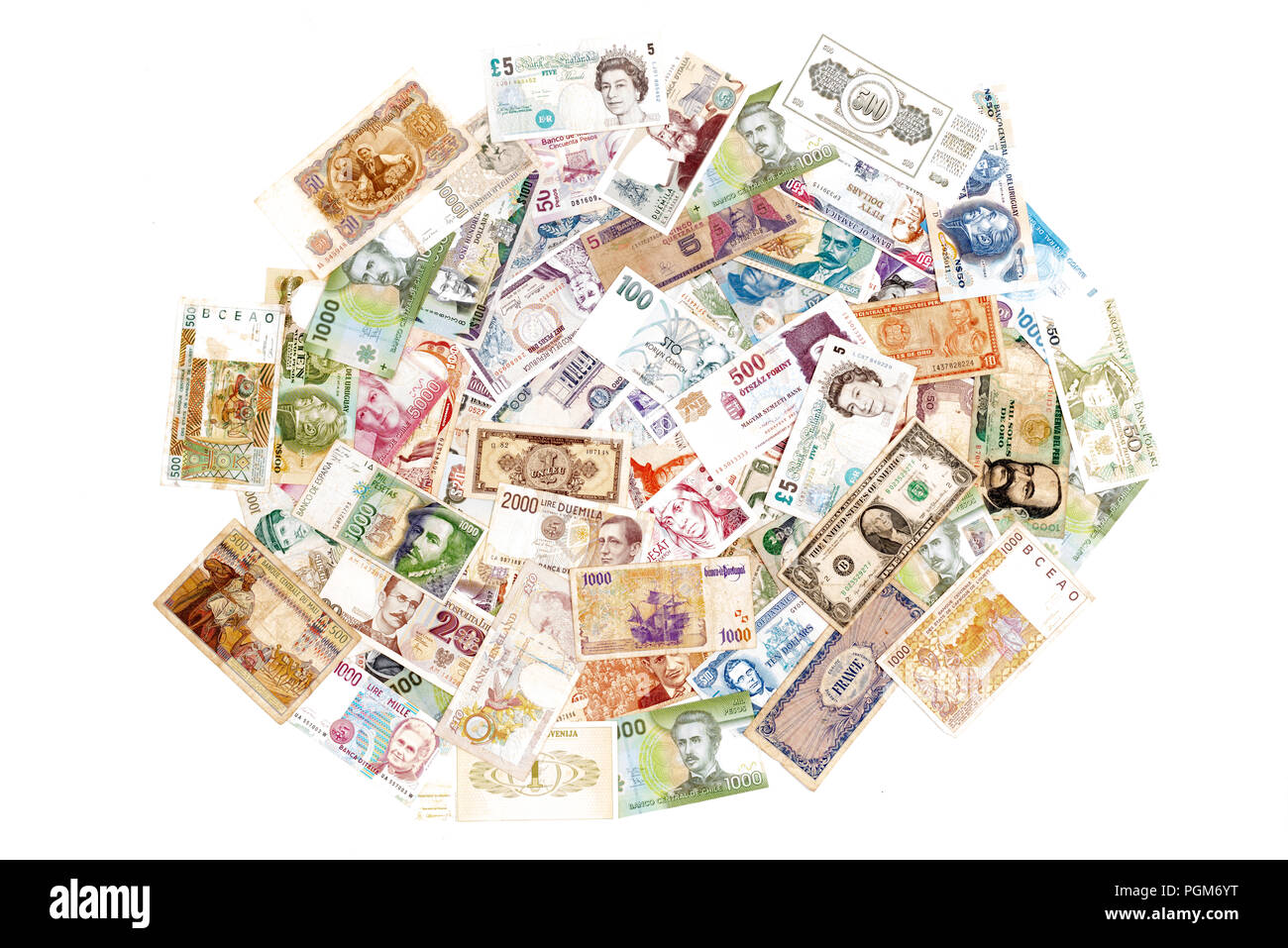 Diversi paesi del mondo la carta moneta di banca note. Foto Stock