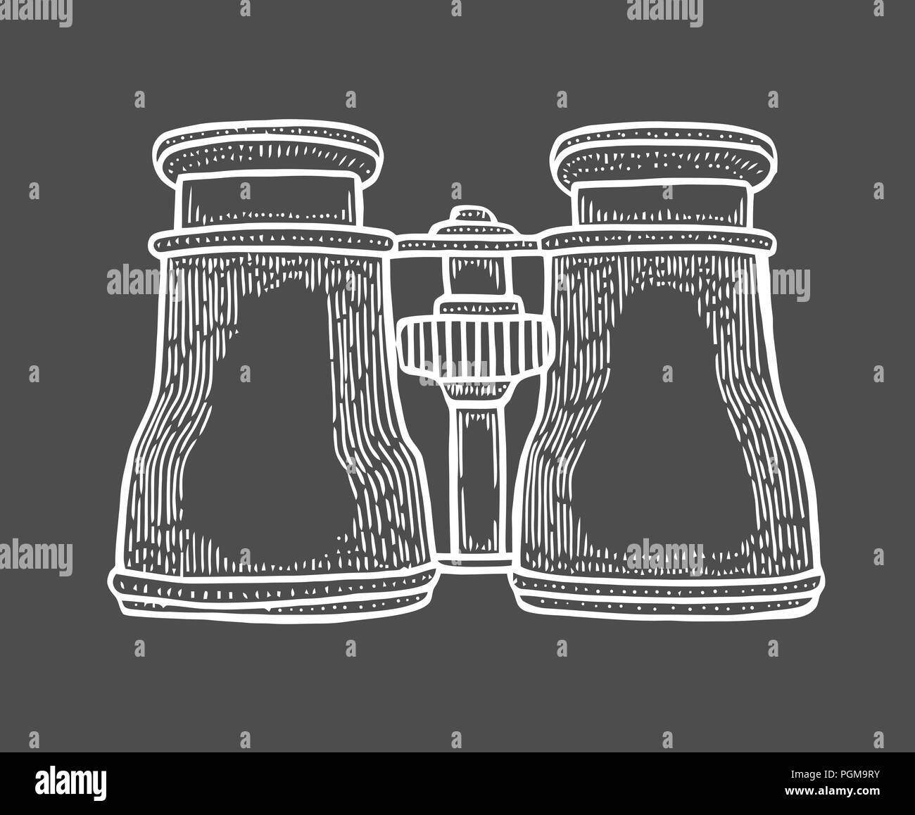 Illustrazione binoculare, disegno, incisione, inchiostro, line art, vettore Illustrazione Vettoriale