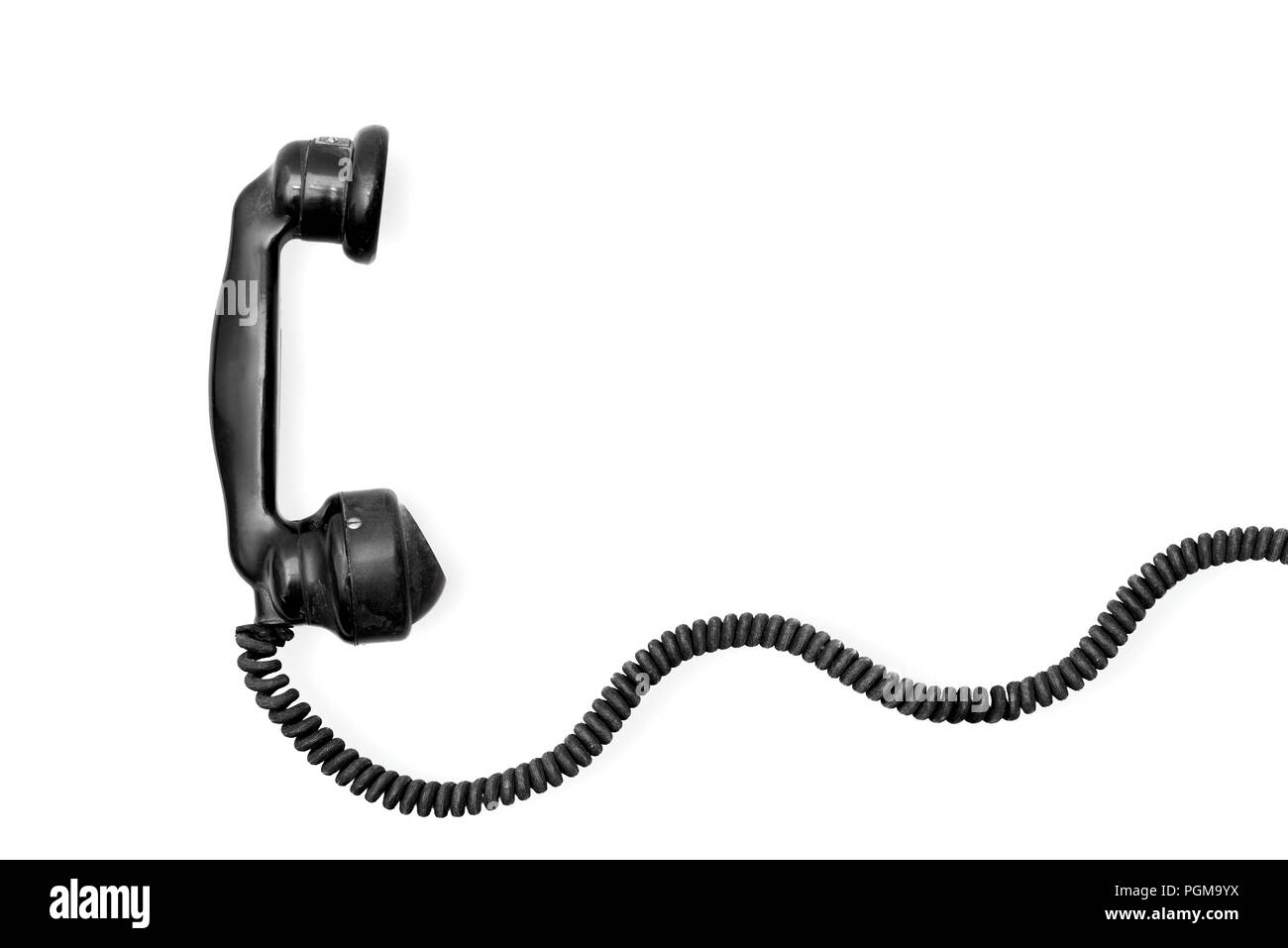 Vintage hanset telefono con cavo su sfondo bianco Foto Stock