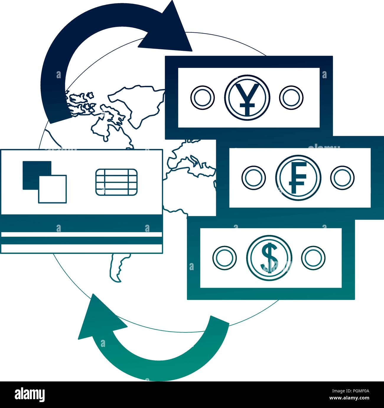 Mondo cambi carta di credito denaro banconota Illustrazione Vettoriale