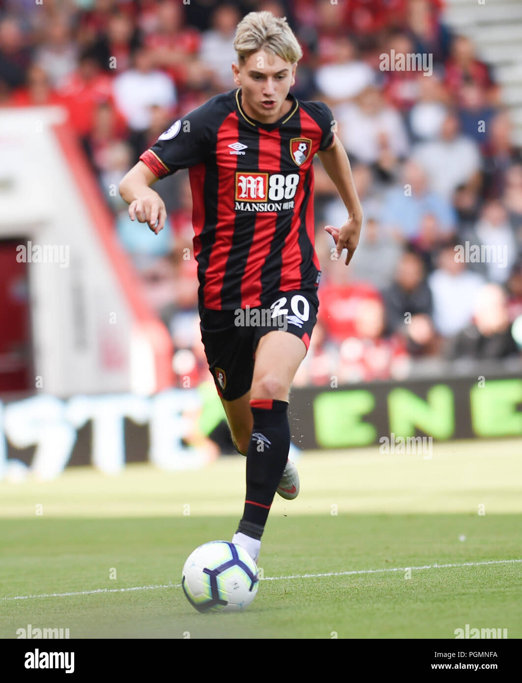 David Brooks di Bournemouth durante il match di Premier League tra AFC Bournemouth e Everton presso la vitalità Stadium , Bournemouth , 25 agosto 2018 solo uso editoriale. No merchandising. Per le immagini di calcio FA e Premier League restrizioni si applicano inc. no internet/utilizzo mobile senza licenza FAPL - per i dettagli contatti Football Dataco Foto Stock