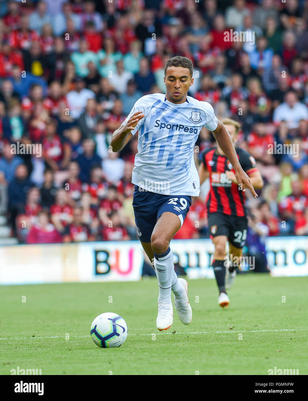 Dominic Calvert-Lewin di Everton durante il match di Premier League tra AFC Bournemouth e Everton presso la vitalità Stadium , Bournemouth , 25 agosto 2018 solo uso editoriale. No merchandising. Per le immagini di calcio FA e Premier League restrizioni si applicano inc. no internet/utilizzo mobile senza licenza FAPL - per i dettagli contatti Football Dataco Foto Stock