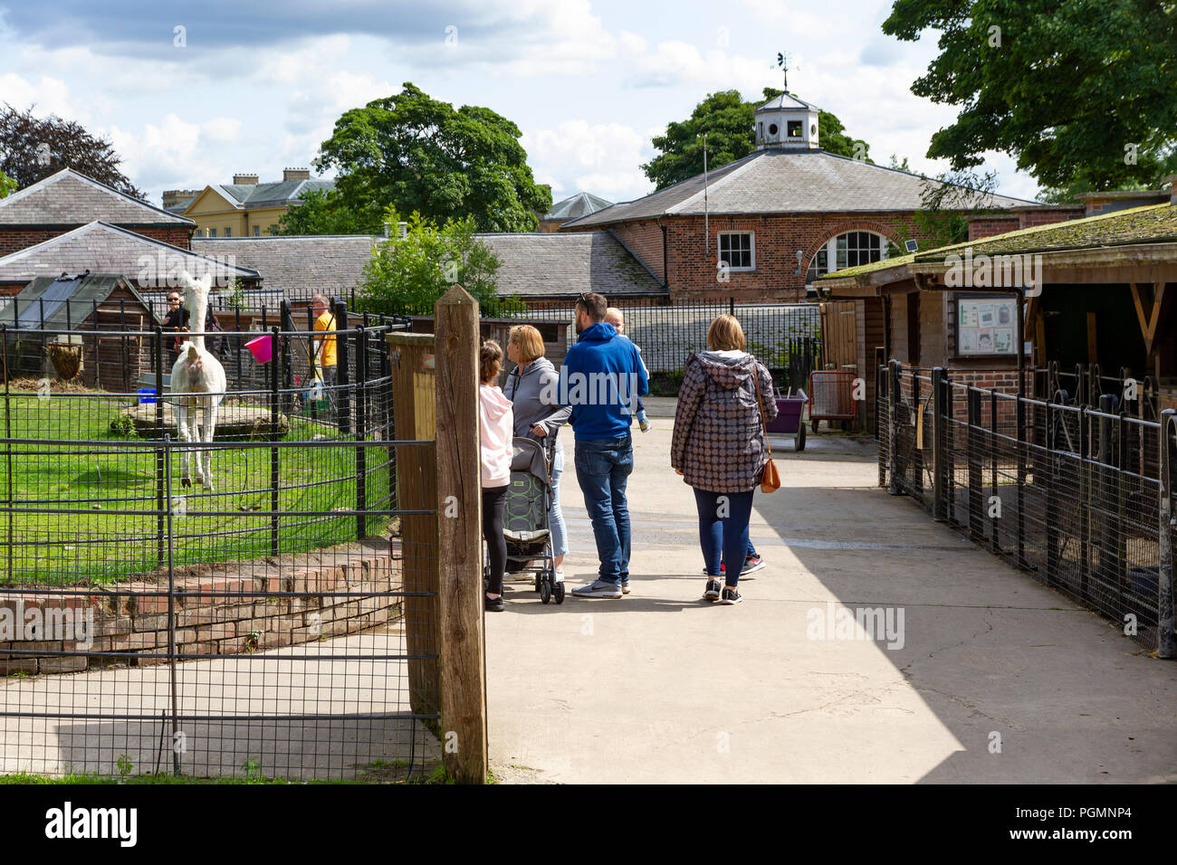 Le stalle degli animali nel centro di Heaton Park, Birmingham, Inghilterra. Foto Stock