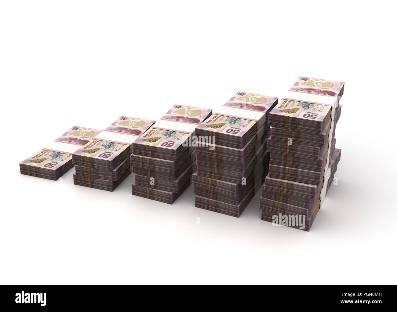 In pesos messicani il grafico a barra (isolato su sfondo bianco) Foto Stock