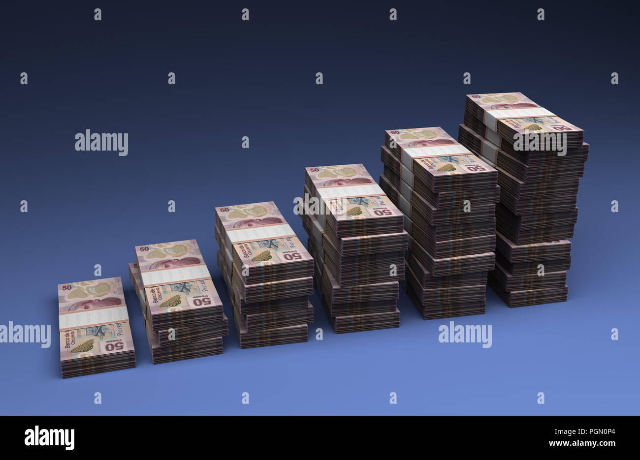 In pesos messicani il grafico a barra (su sfondo blu) Foto Stock