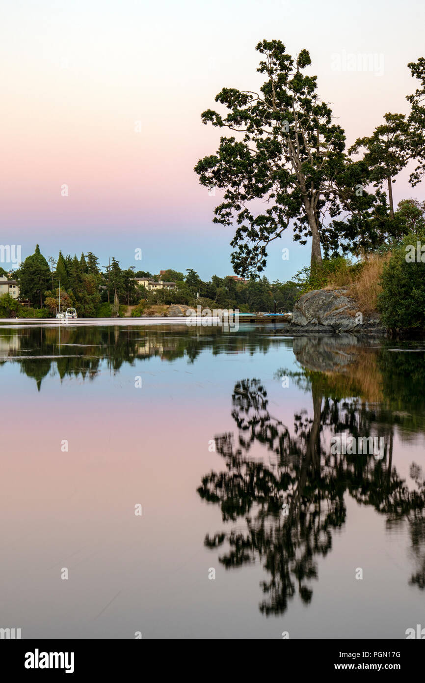 Tramonto a Forra Parco Fluviale - Victoria, Isola di Vancouver, British Columbia, Canada Foto Stock