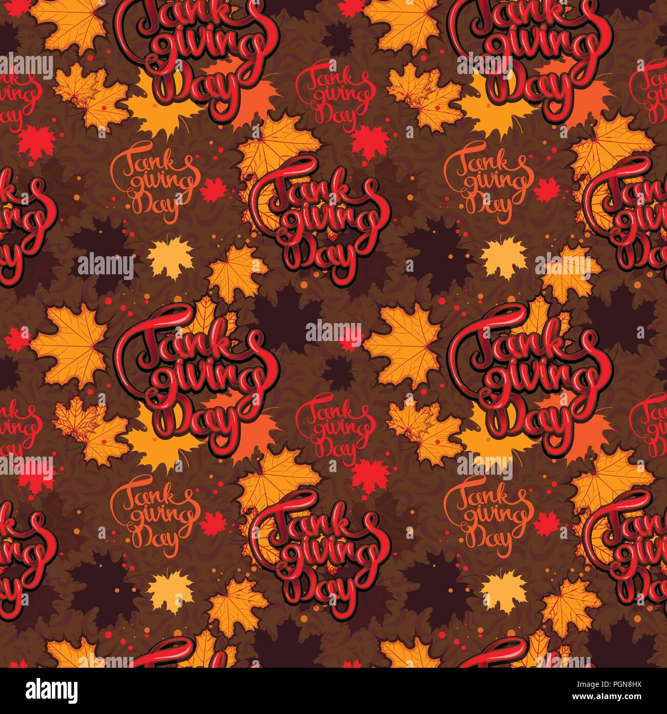 La Giornata del ringraziamento scritte harvest seamless pattern. Decorazione di vacanza. La Giornata del ringraziamento seamless pattern. La stagione autunnale di design. Ripetere l'autunno sfondo. Illustrazione Vettoriale