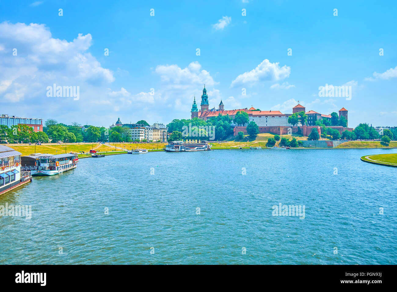 Il castello di Wawel è un biglietto da visita di Cracovia e a deve vedere la posizione tra i turisti, Polonia Foto Stock