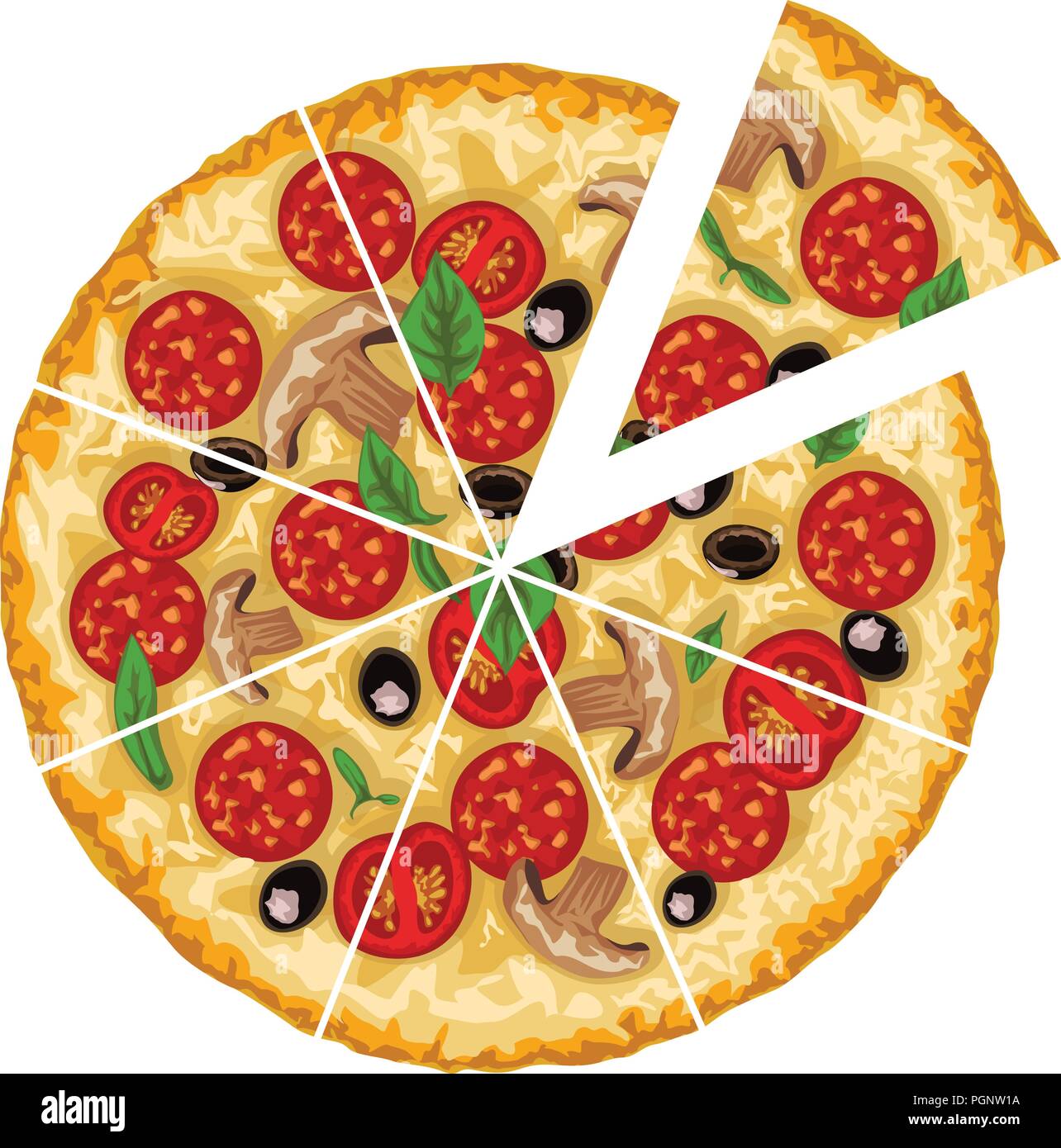 Fette di pizza su bianco Illustrazione Vettoriale