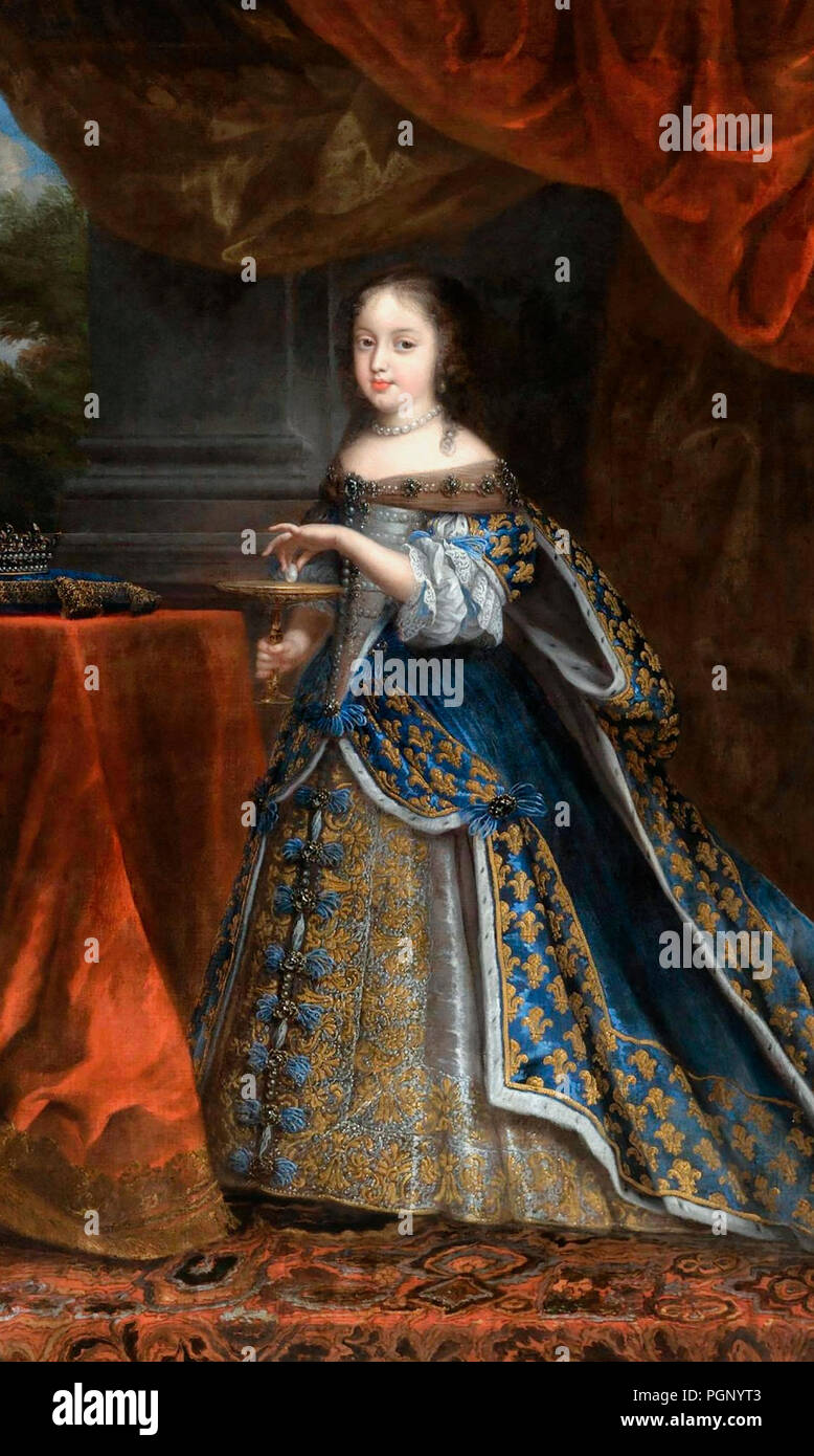 Ritratto di una giovane donna reale, eventualmente Henrietta d'Inghilterra (1644-1670) prima del suo matrimonio con Philippe di Francia, duca d'Orleans, cerchio di Charles Beaubrun, circa 1661 Foto Stock