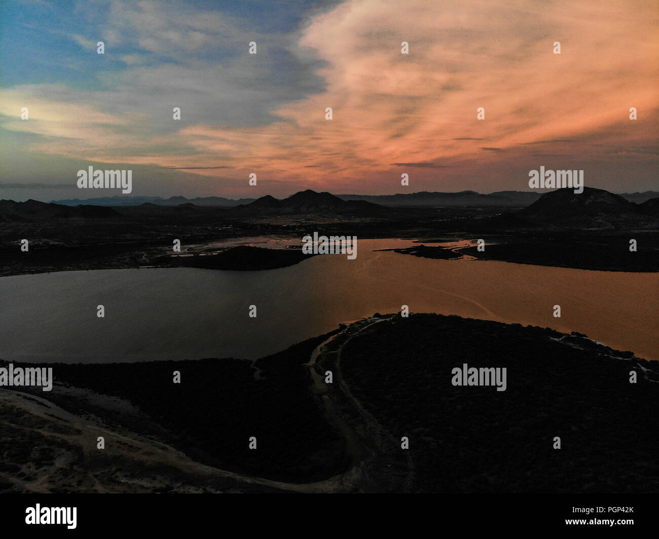 Paisaje con unà vista aérea del estero el Soldado en San Carlos, Sonora, Messico. Area Protregida naturale. Golfo de California. (Foto: Luis Gutiérrez Foto Stock
