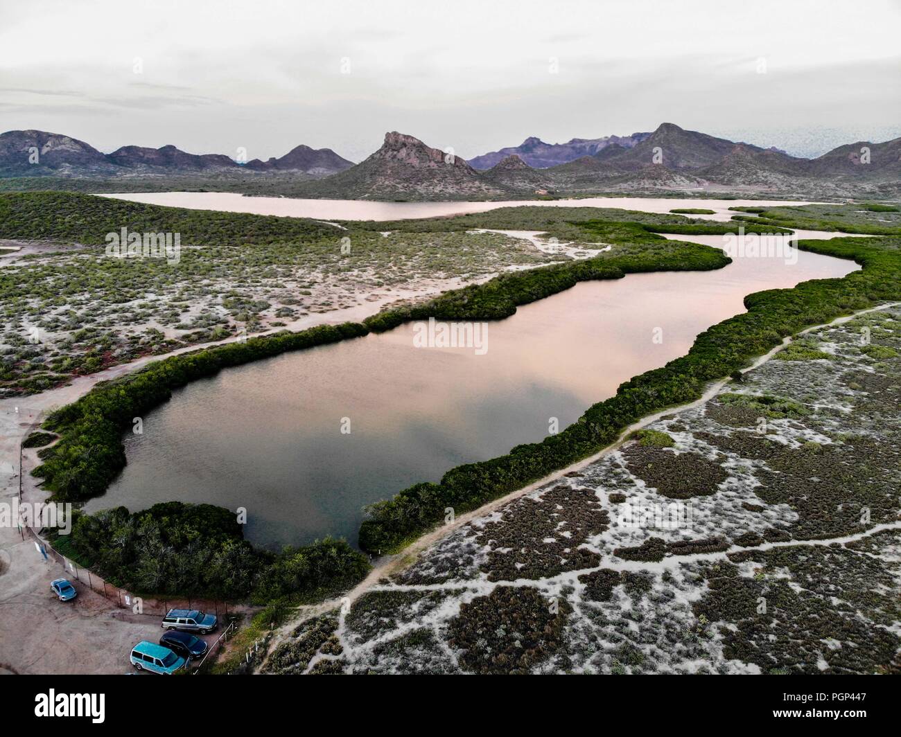 Paisaje con unà vista aérea del estero el Soldado en San Carlos, Sonora, Messico. Golfo de California. (Foto: Luis Gutiérrez / NortePhoto.com) terre Foto Stock