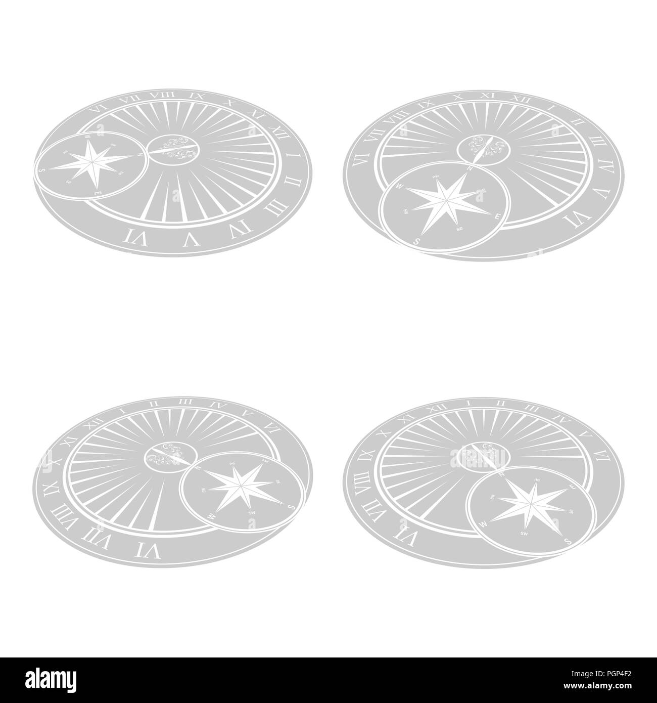 Grigio chiaro meridiana sagome isolati su sfondo bianco Illustrazione Vettoriale