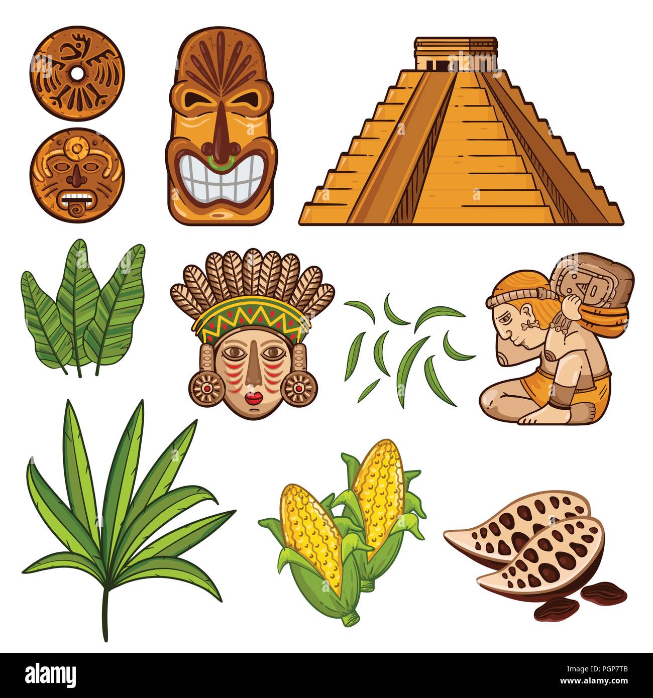 Set di culturale oggetti maya Illustrazione Vettoriale