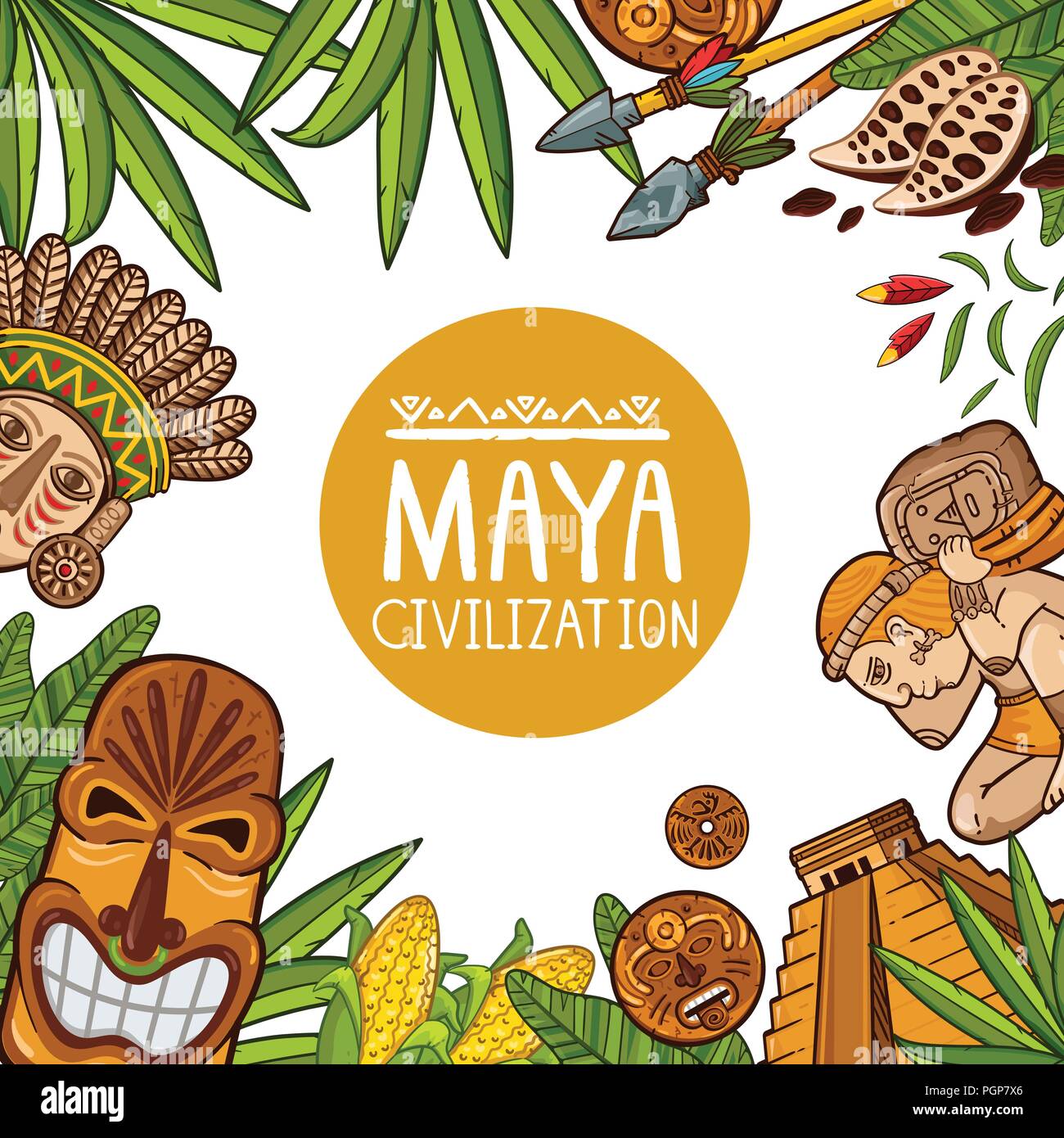 Design colorato di poster su civiltà Maya Illustrazione Vettoriale