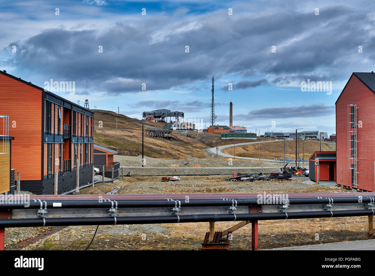 Longyearbyen e cable car service center, Svalbard o Spitsbergen, Europa Foto Stock