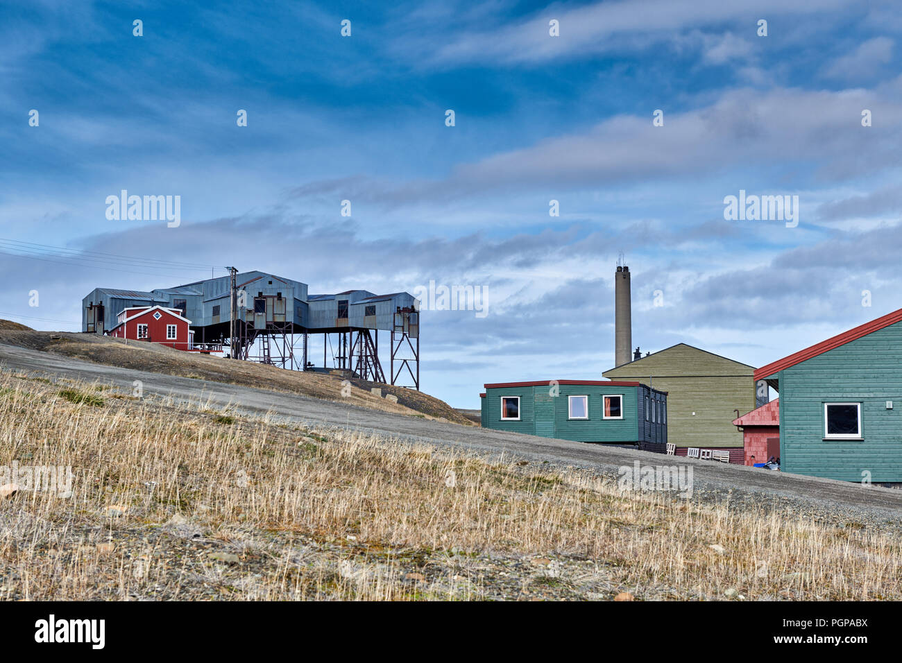 Vecchio cavo car service center, Longyearbyen, Svalbard o Spitsbergen, Europa Foto Stock