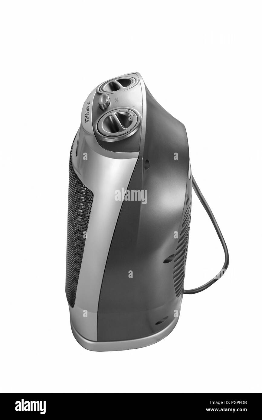 Riscaldatore elettrico ad aria con ventilatore su sfondo bianco Foto Stock