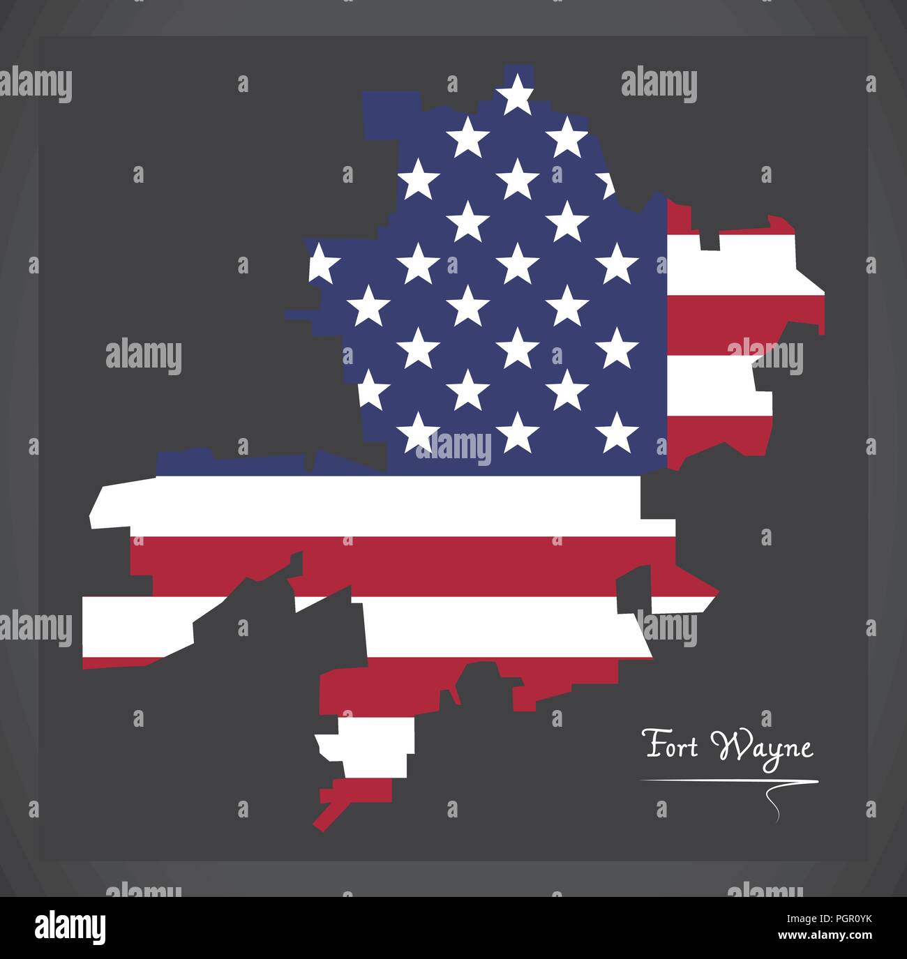 Fort Wayne Indiana mappa della città con American bandiera nazionale illustrazione Illustrazione Vettoriale