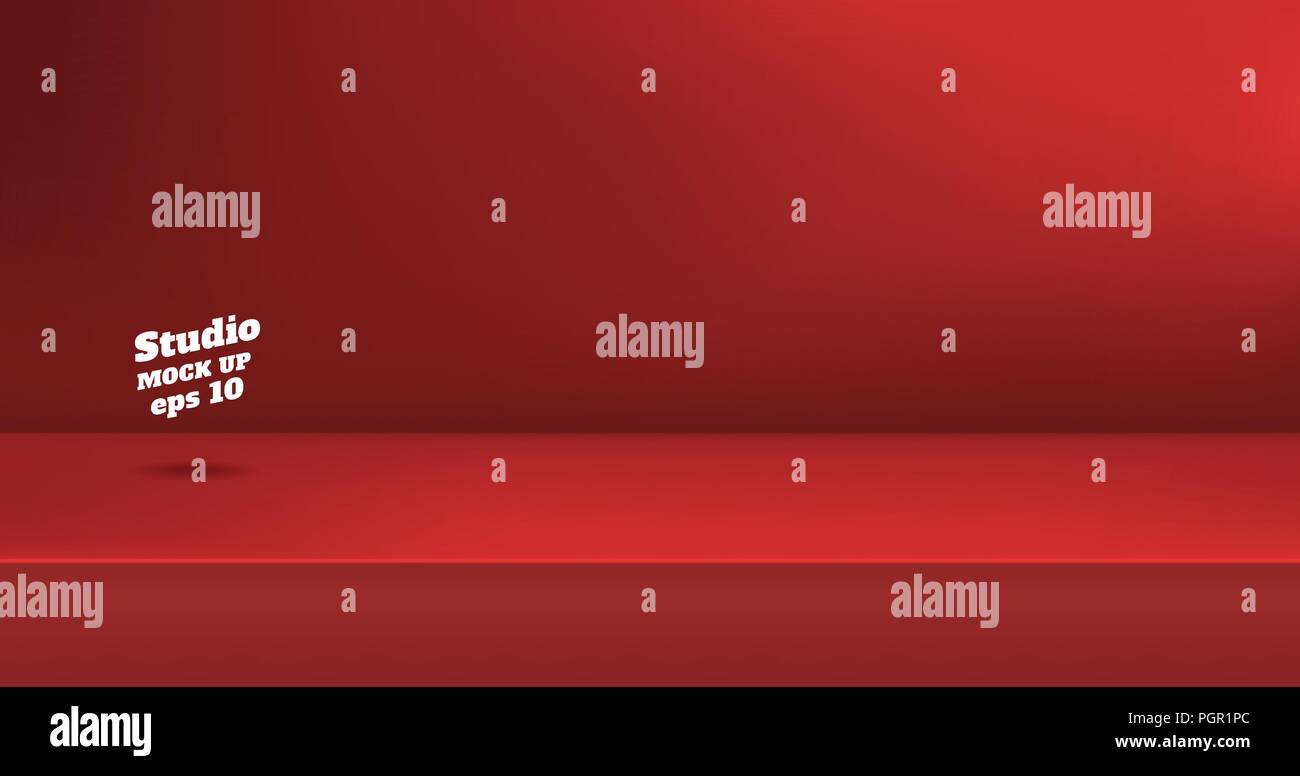 Vettore vuoto,vivid color rosso studio tavola sfondo camera ,display del prodotto con copia spazio per la visualizzazione di contenuti di design.Banner per pubblicizzare il prodotto Illustrazione Vettoriale