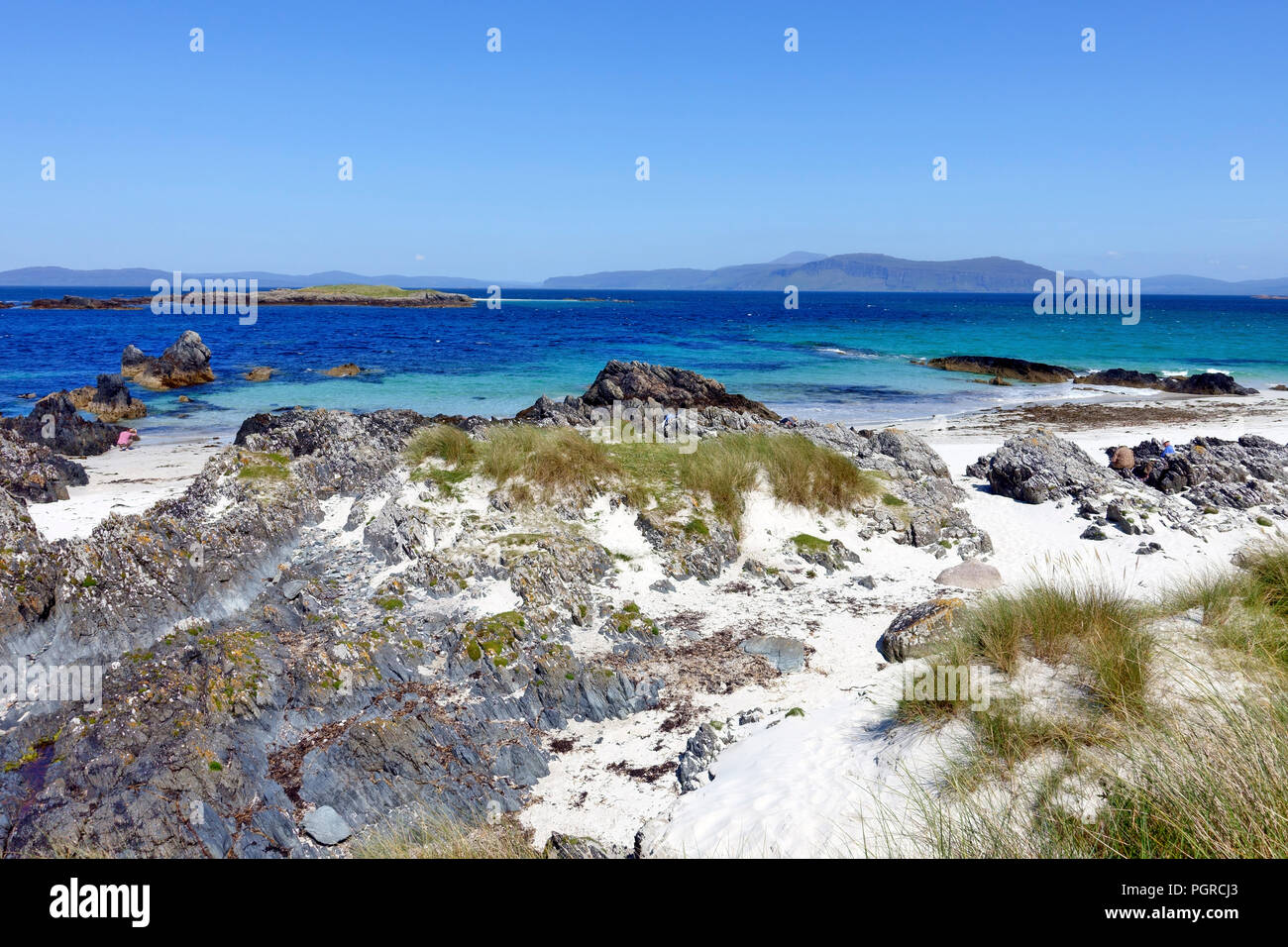 Bellissima sabbiosa spiaggia del Nord, divieto di Traigh, sull'Isola di Iona, Ebridi Interne, Scozia Foto Stock