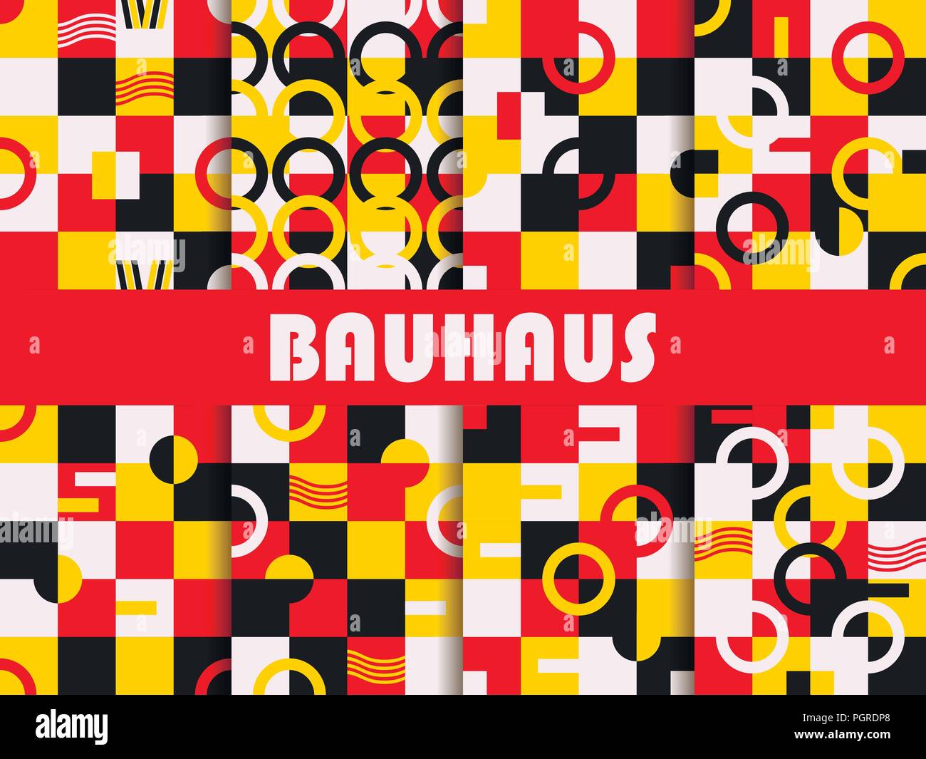 Seamless disegno geometrico set. Design Bauhaus. Memphis Sfondo stile del 80s. Illustrazione Vettoriale Illustrazione Vettoriale