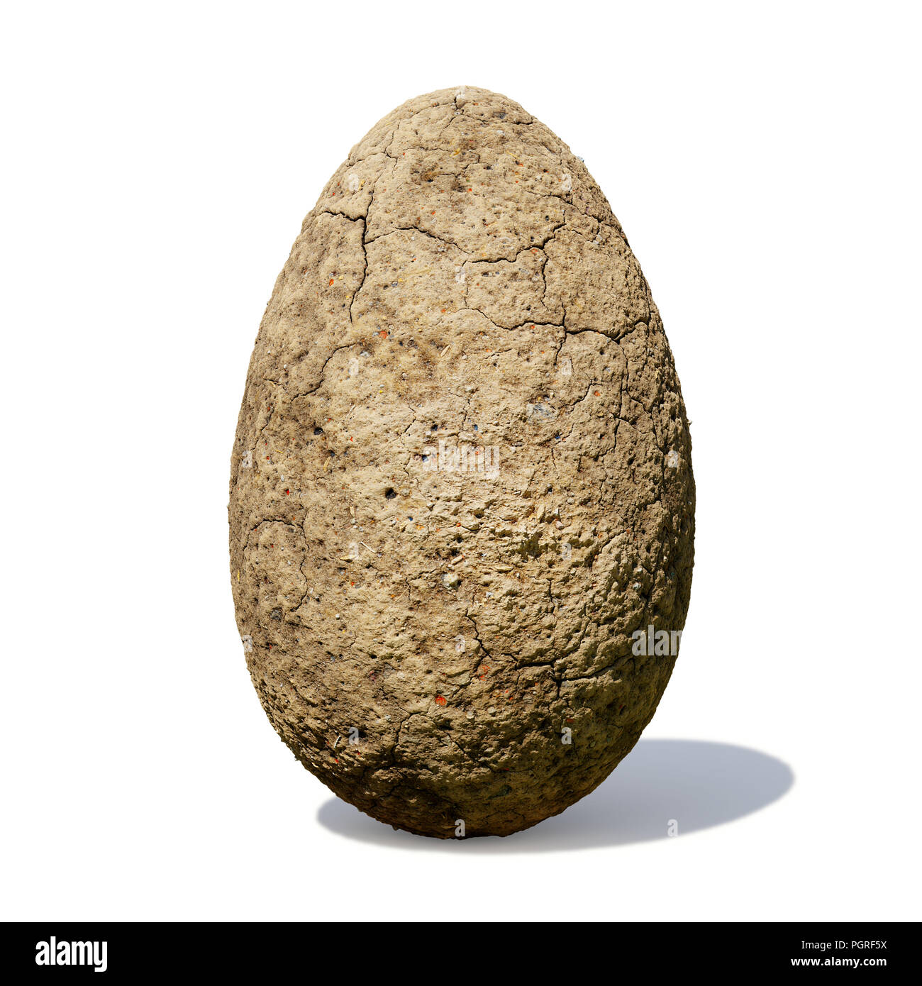 Uova di dinosauro, antico in pietra uovo con crepe isolato con ombra su sfondo bianco Foto Stock