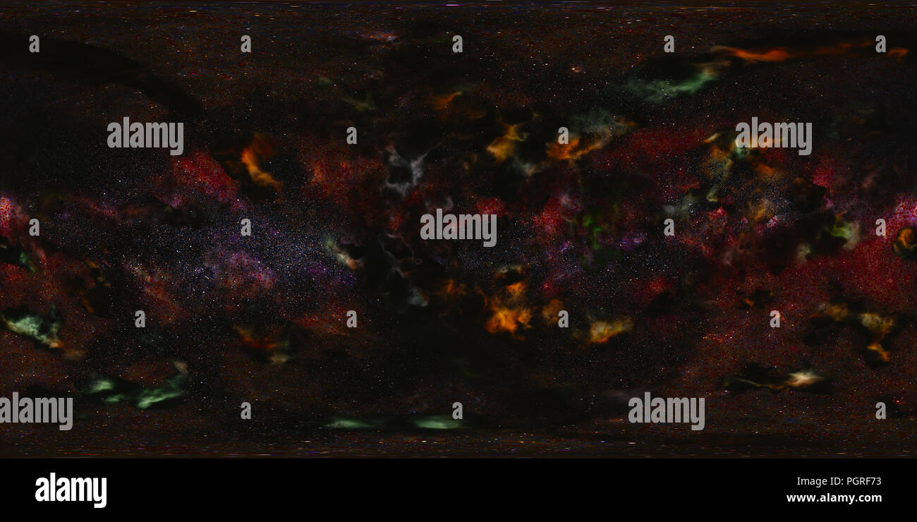 HDRI ambiente spaziale mappa panorama sferica dello sfondo con stelle e nebula (360 gradi mappa equirettangolare, 3d rendering) Foto Stock