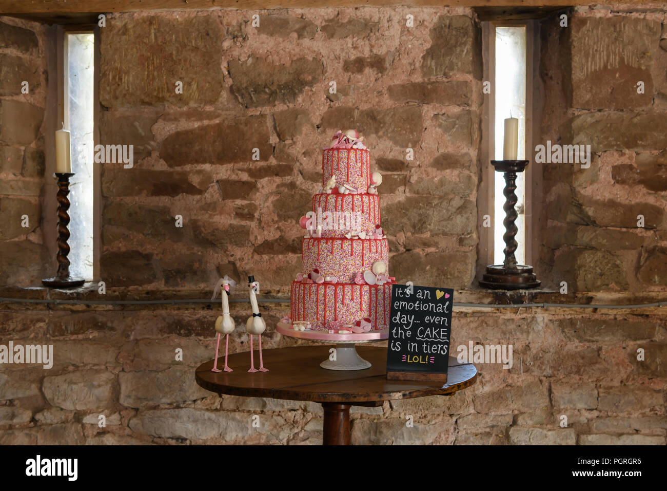 Novità rosa tiered torta nuziale Foto Stock