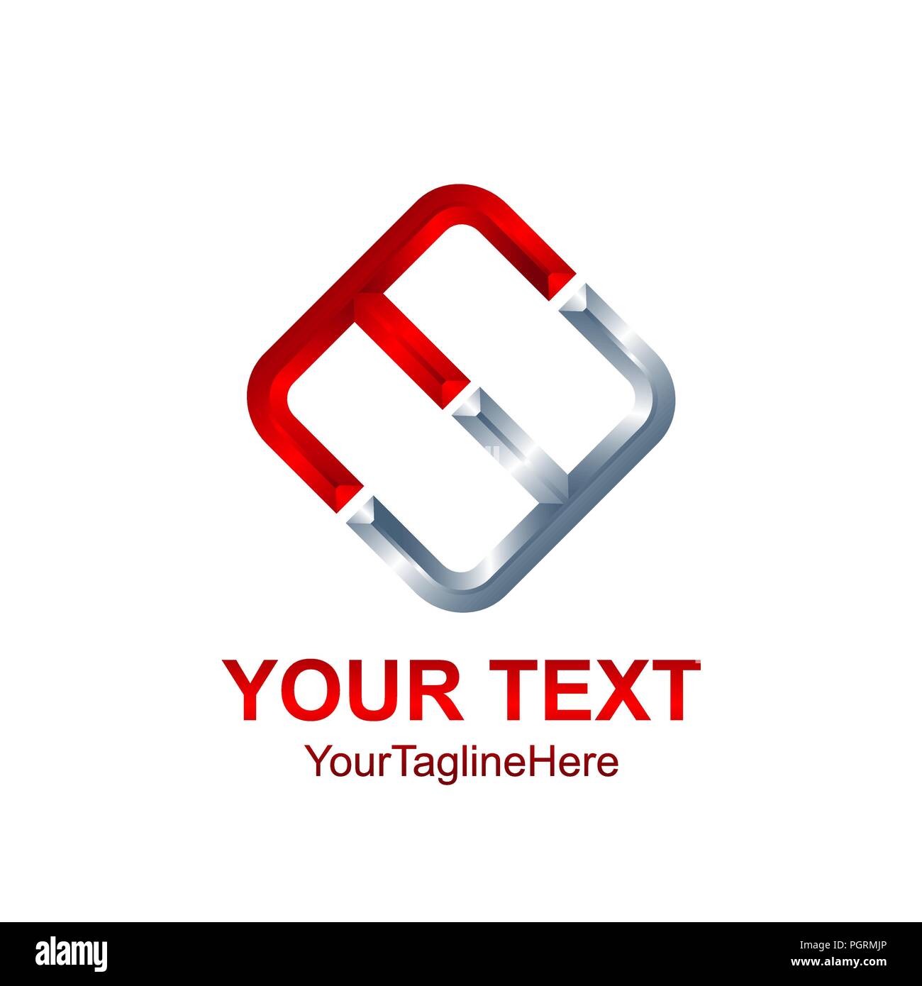Lettera iniziale MM o MW modello logo colorato di rosso argento design quadrato per il business e l'identità aziendale Illustrazione Vettoriale