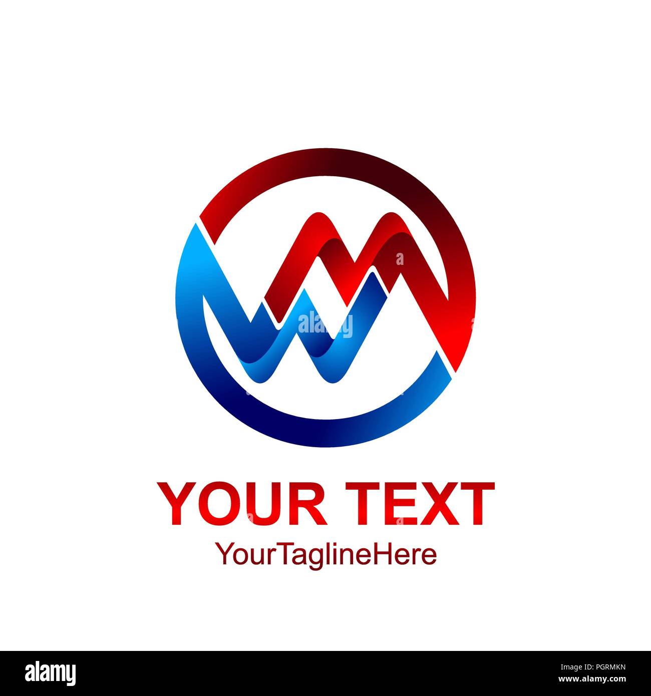 Lettera iniziale MW o WM Modello logo colorato di rosso cerchio blu design per il business e l'identità aziendale Illustrazione Vettoriale