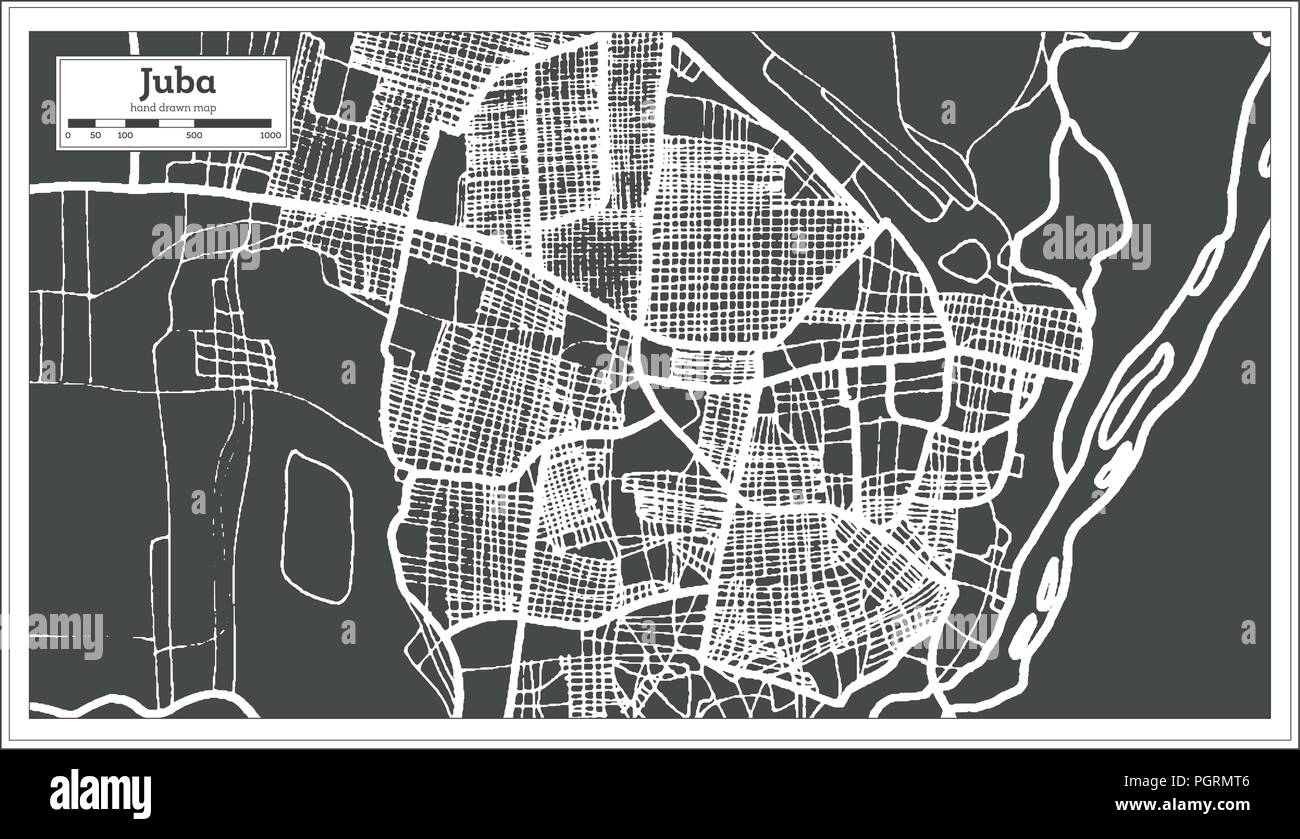 Juba nel sud Sudan Mappa della città in stile retrò. Mappa di contorno. Illustrazione Vettoriale. Illustrazione Vettoriale