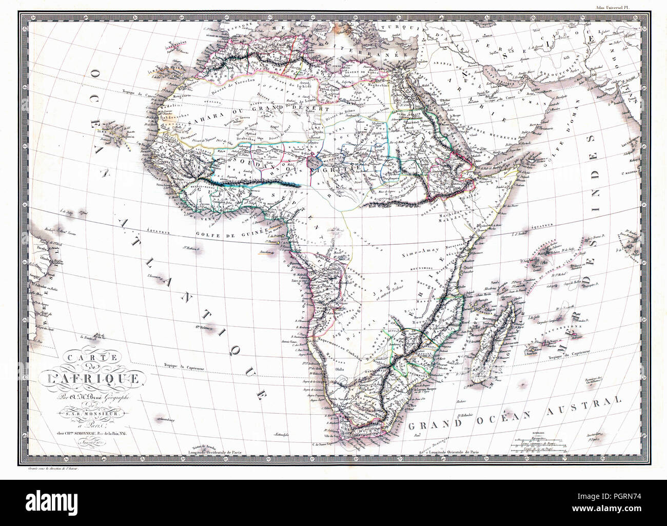 Mappa del continente africano dal geografo A.H. Brue, pubblicato a Parigi Gennaio 1820. Foto Stock