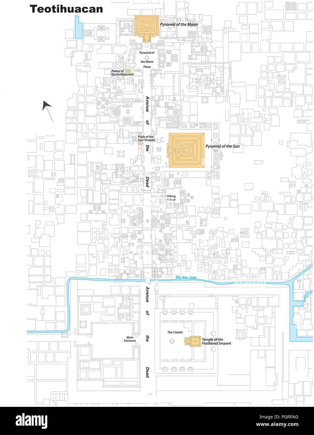 Mappa vettoriale del Patrimonio Mondiale Teotihuacan. Illustrazione Vettoriale