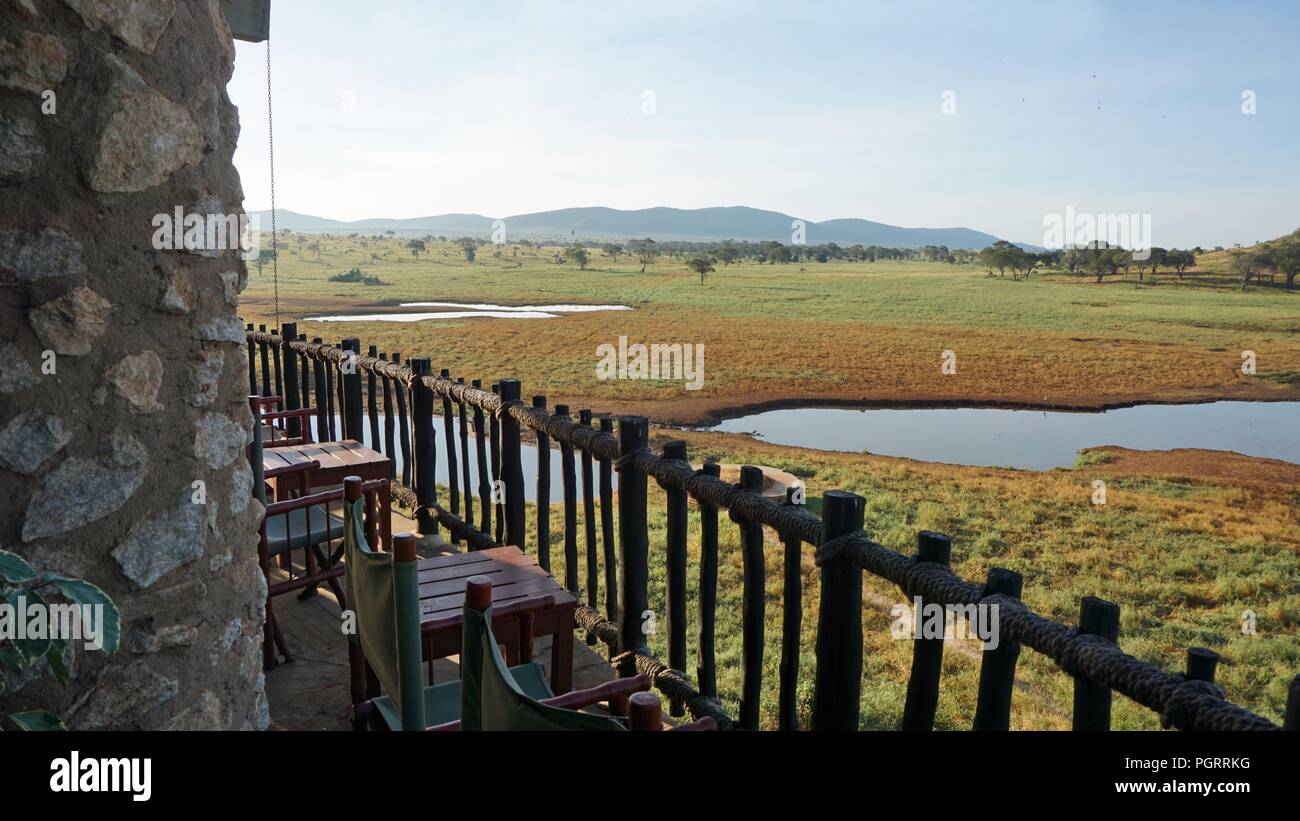 Voi, Kenya, circa giugno 2018 - Confortevole Safari Lodge Foto Stock