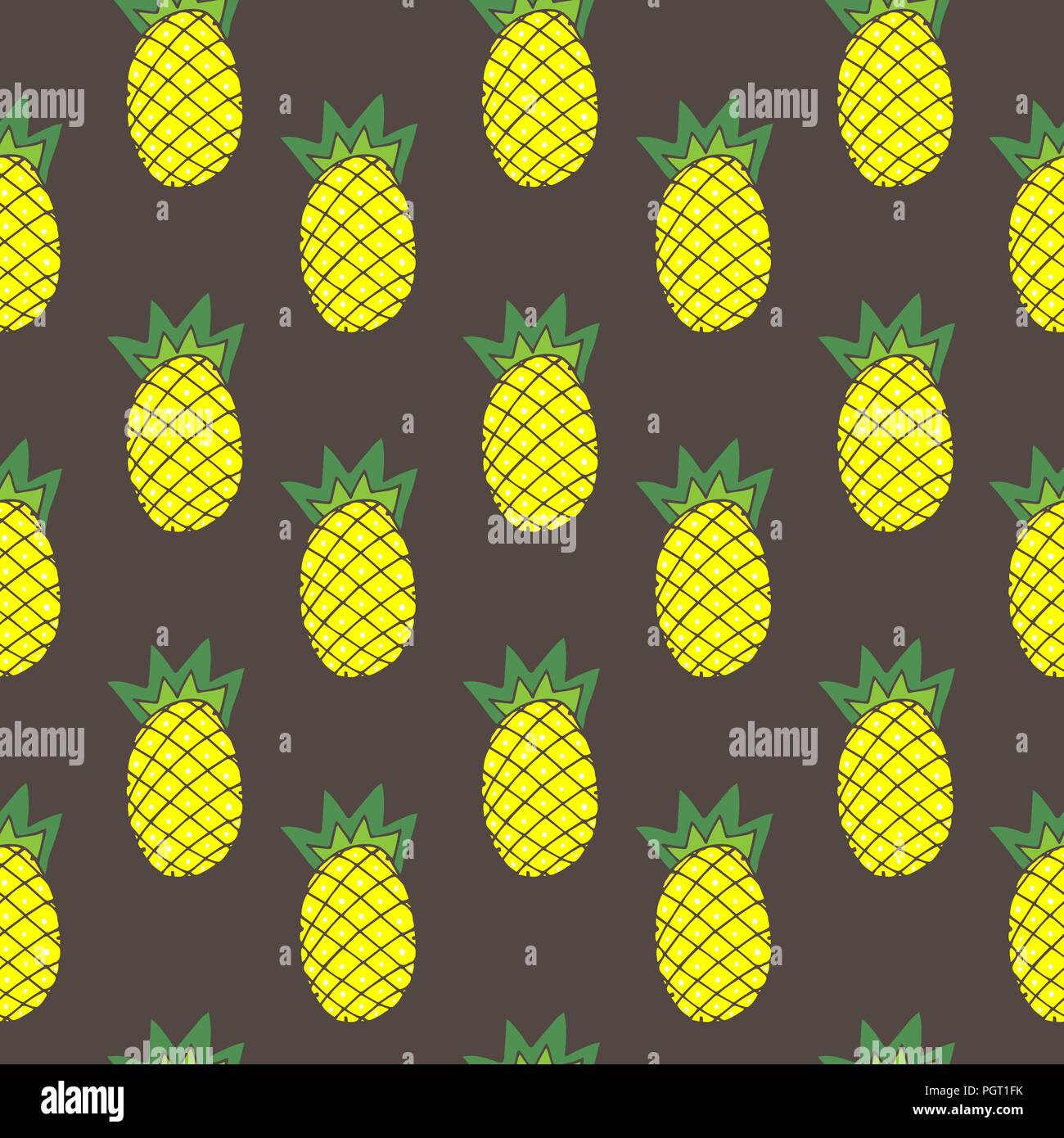 Illustrazione di ananas su sfondo marrone, vettore seamless sfondo alla moda Illustrazione Vettoriale