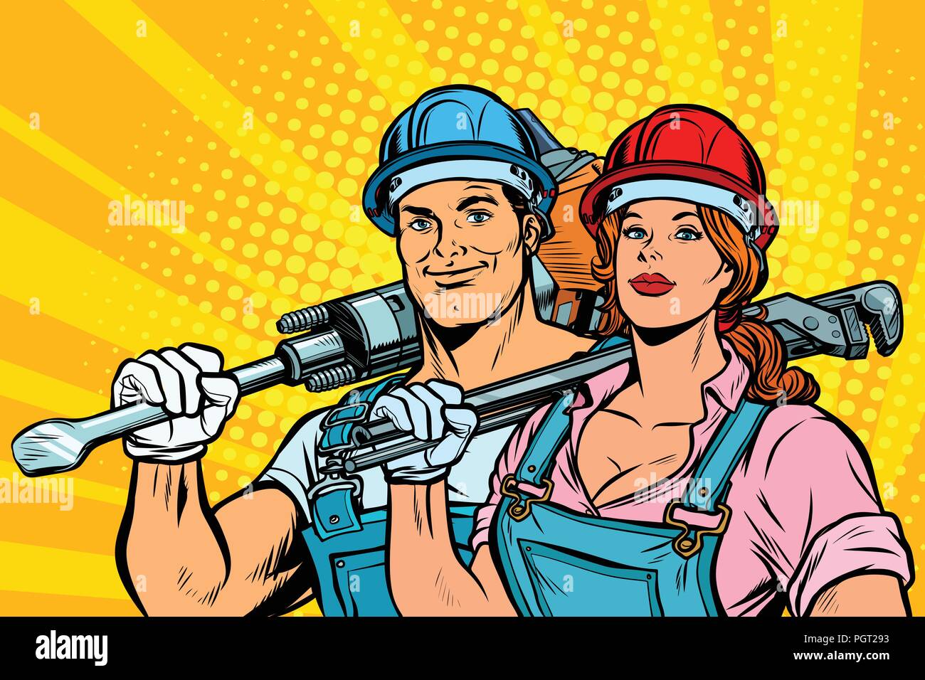 Forte dei lavoratori, uomo e donna. il Labor Day. parità Illustrazione Vettoriale