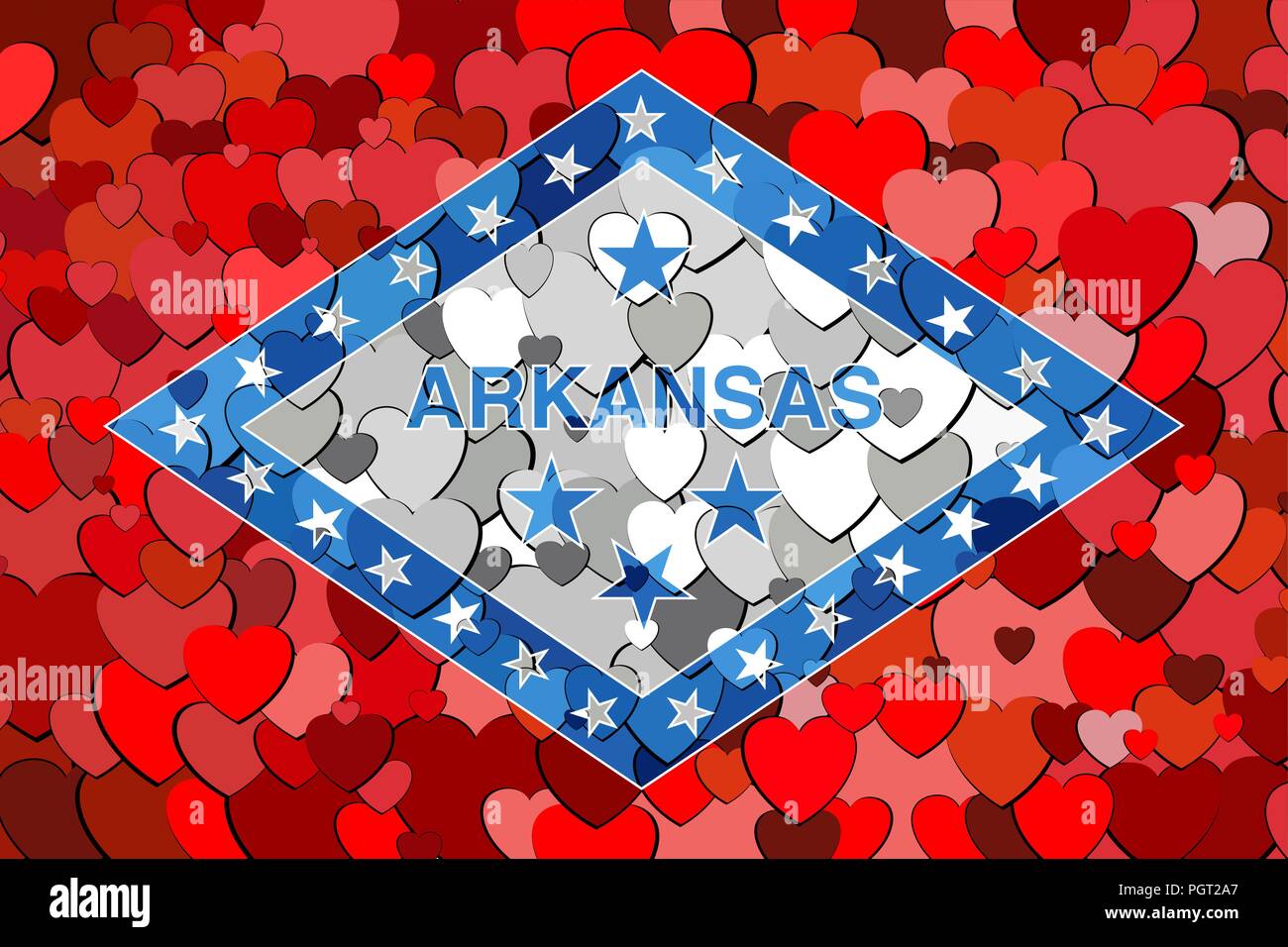 Arkansas fatta di cuori di sfondo - Illustrazione, bandiera dell'Arkansas con cuori sfondo Illustrazione Vettoriale