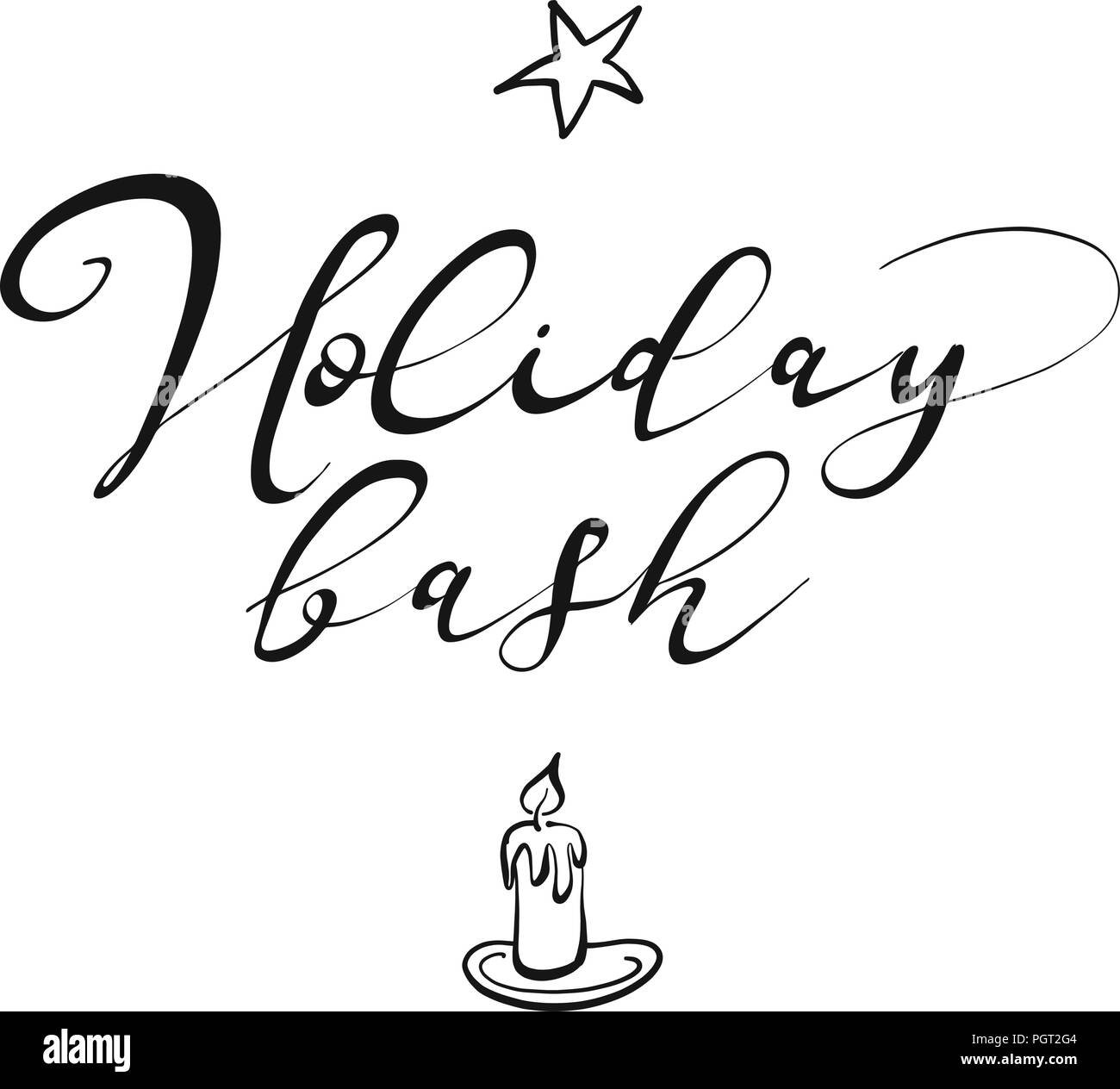 Holiday bash lettering. Nizza calligrafico stagionali illustrazioni per biglietti d'auguri. Disegnate a mano disegno vettoriale. Illustrazione Vettoriale