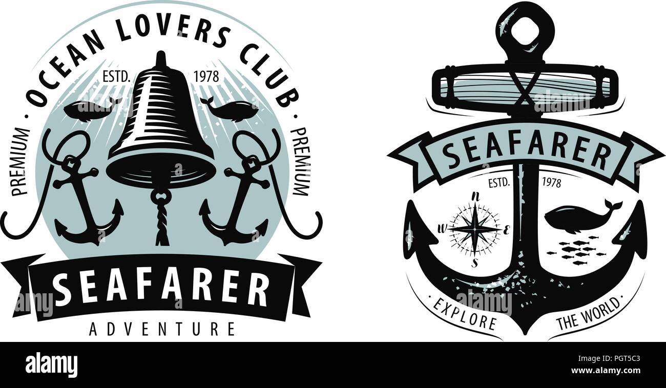 Gente di mare, spedizione, crociera logo o etichetta. Tema nautico. Vettore Illustrazione Vettoriale